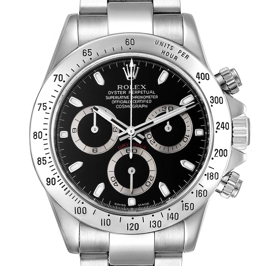 Rolex Daytona Black Dial Chronograph Steel Mens Watch 116520 Box Papers SwissWatchExpo