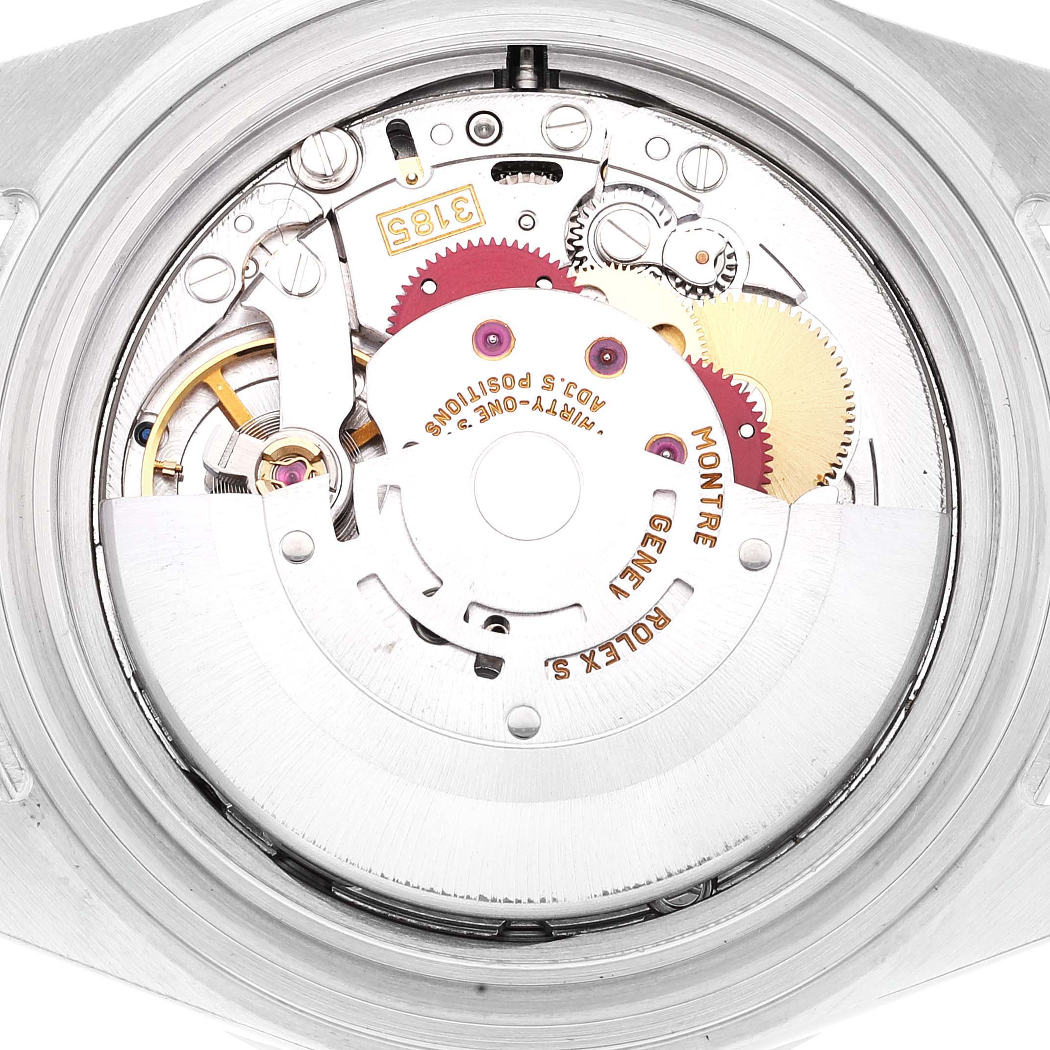 The image shows the back view exposing the intricate internal mechanism of a Rolex Explorer 16570 Men's Stainless Steel White Dial 16570 Men's Stainless Steel White Dial watch.