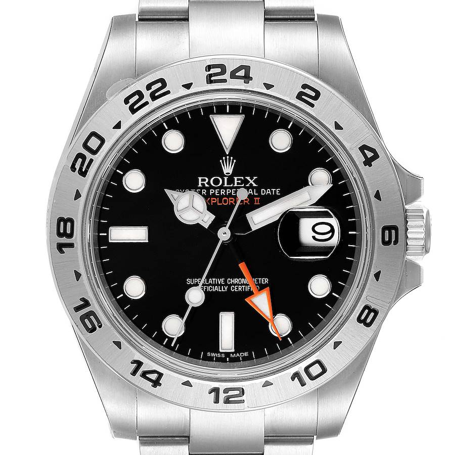 Rolex Explorer II 42 Black Dial Orange Hand Steel Mens Watch 216570 Unworn SwissWatchExpo