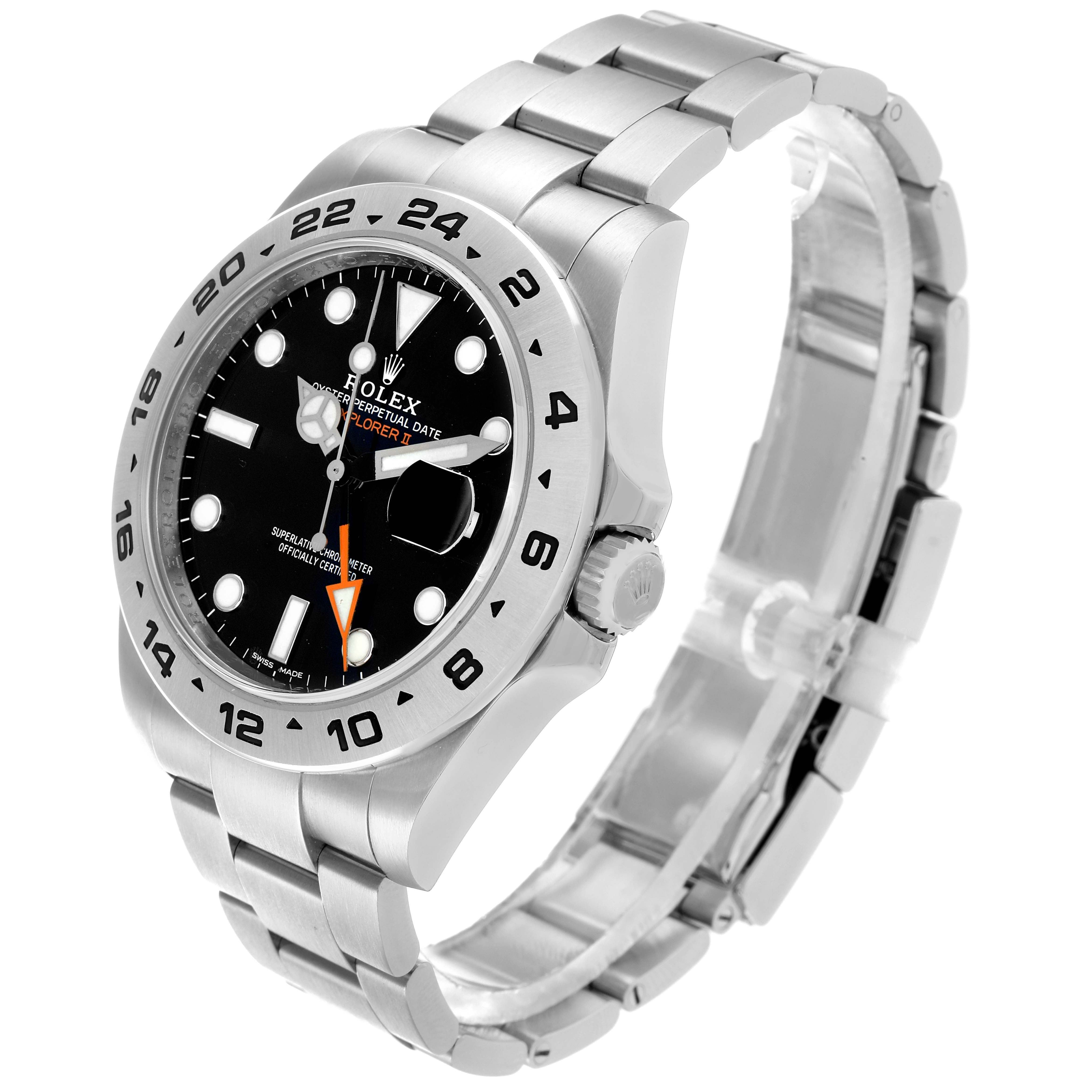The Rolex Explorer 216570 Men's Stainless Steel Black Dial watch is shown at an angle highlighting the dial, bezel, crown, and stainless steel bracelet.