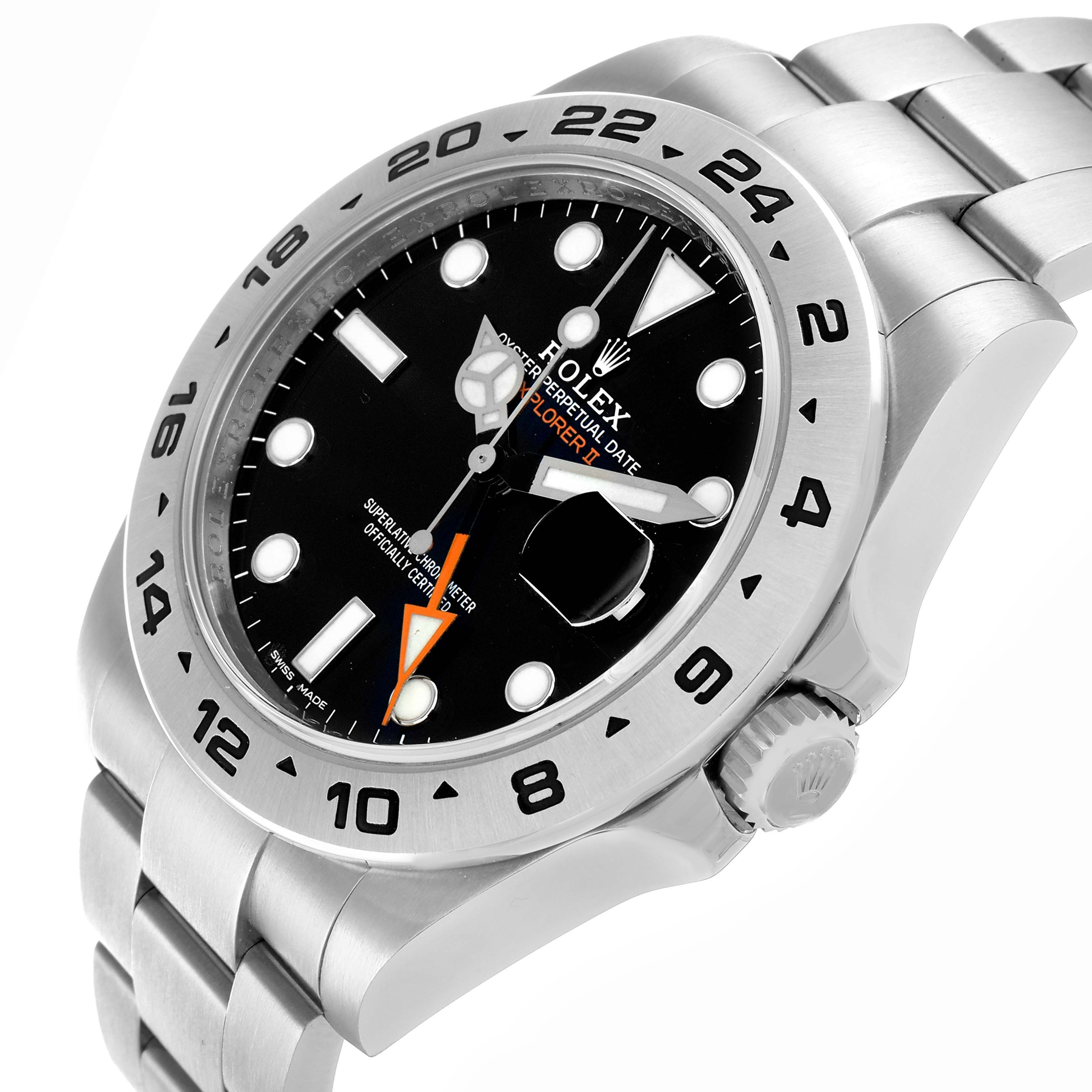 The image shows a side view of the Rolex Explorer 216570 Men's Stainless Steel Black Dial model, highlighting the dial, bezel, crown, and bracelet.
