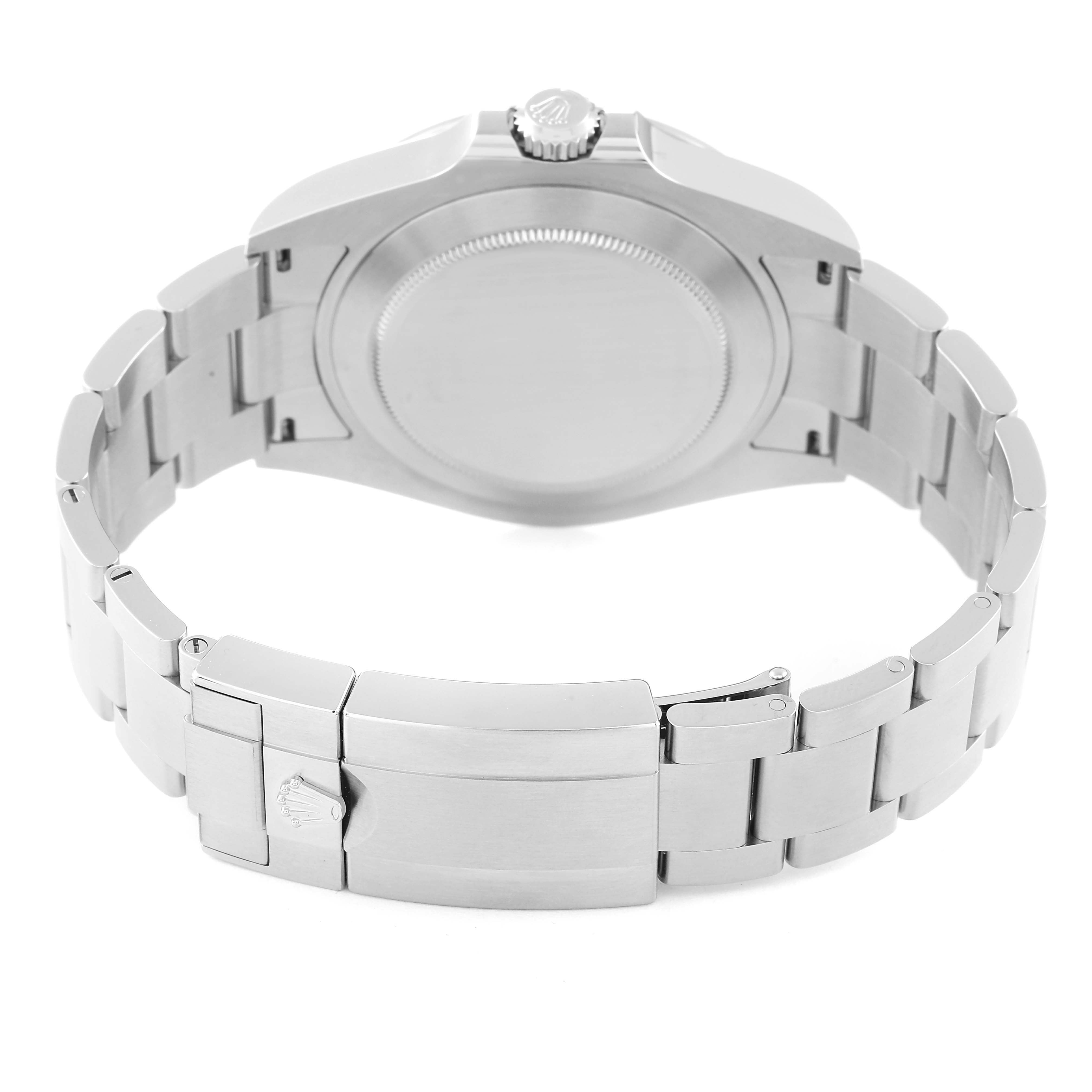 This image shows the back case and bracelet of a Rolex Explorer 226570 Men
s Stainless Steel White Dial 226570 Men
s Stainless Steel White Dial watch, with a focus on the clasp.