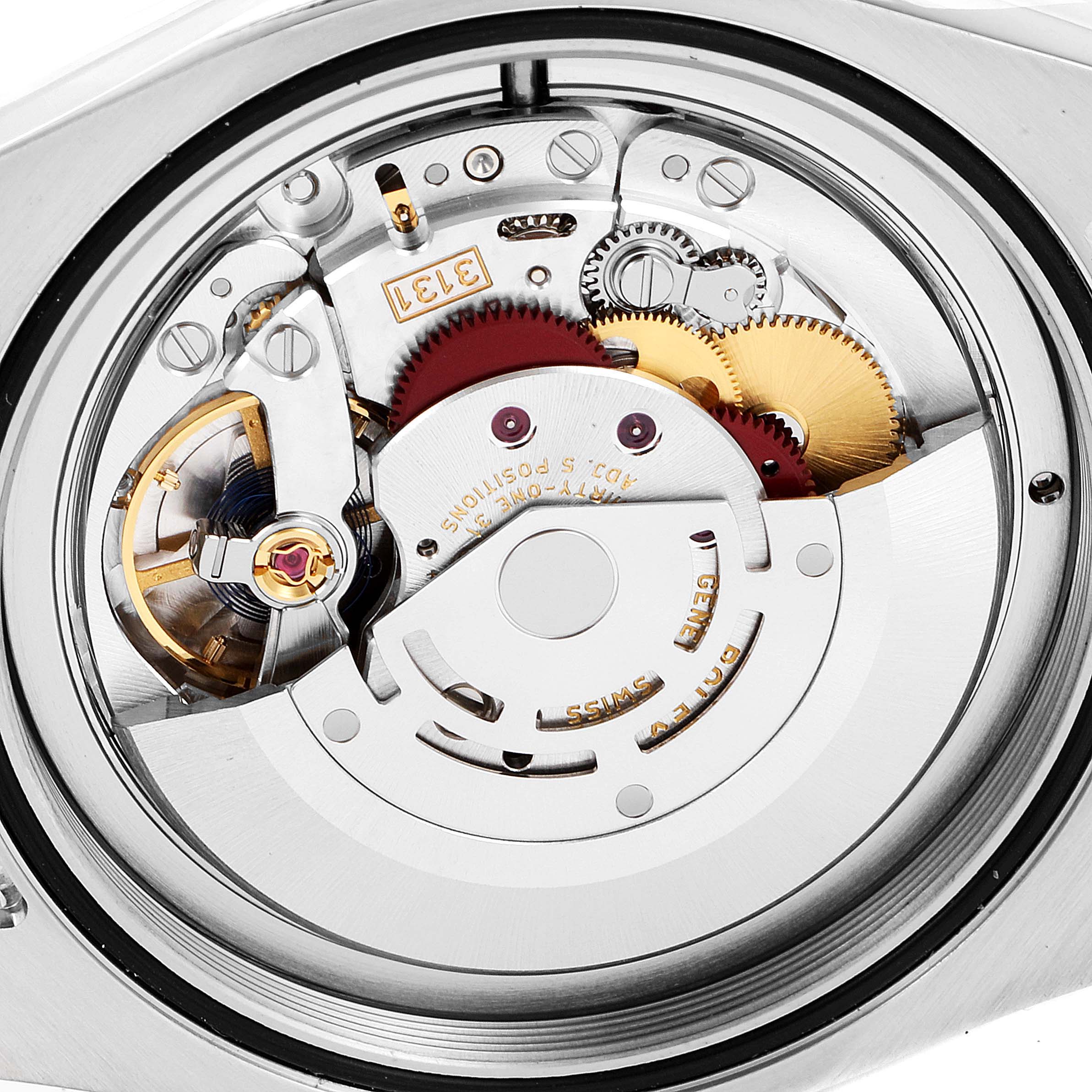 The image shows the inner mechanism and components of the Rolex Milgauss 116400GV Men
s Stainless Steel Blue Dial 116400GV Men
s Stainless Steel Blue Dial watch from a rear view.