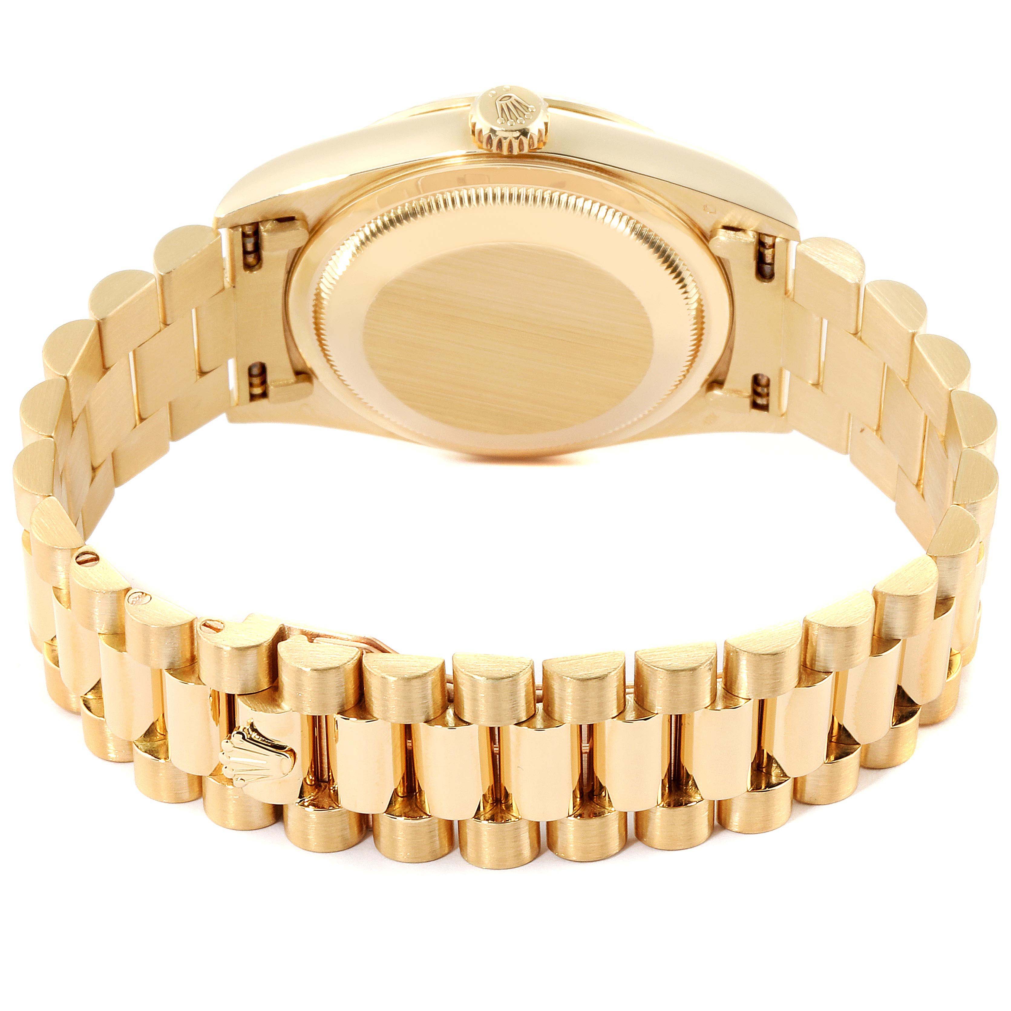 The image shows the back and bracelet of a Rolex President 18238 Men's Yellow Gold Champagne Dial 18238 Men's Yellow Gold Champagne Dial model watch, viewed from the rear.