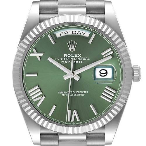 Photo of Rolex President Day-Date 40 Olive Green Dial White Gold Mens Watch 228239 Unworn