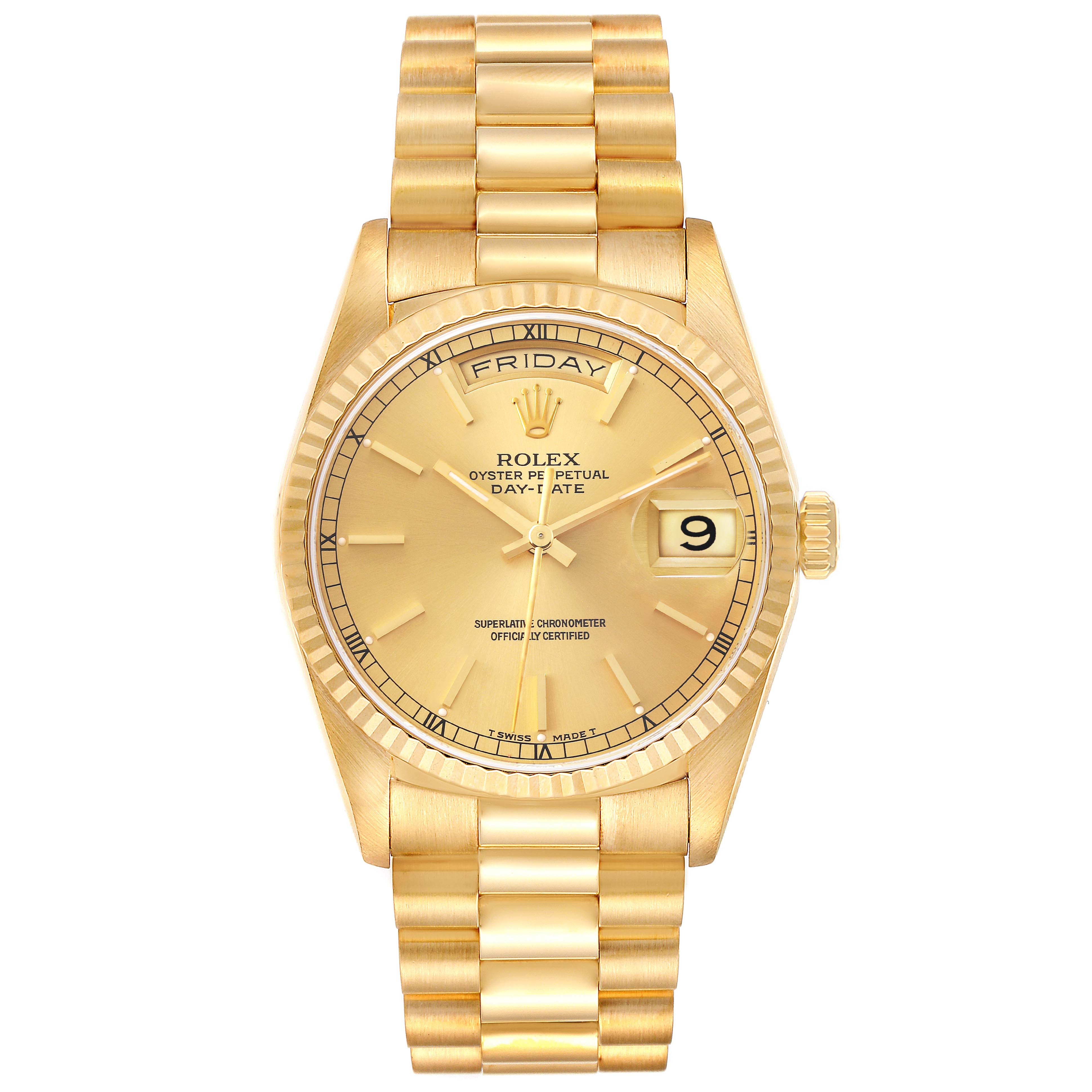 Rolex President Day-Date Yellow Gold Champagne Dial Mens Watch 18238 ...