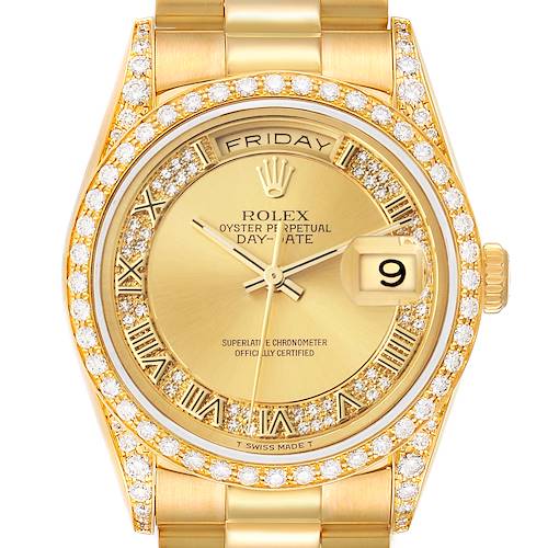 Photo of Rolex President Day-Date Yellow Gold Myriad Diamond Mens Watch 18388