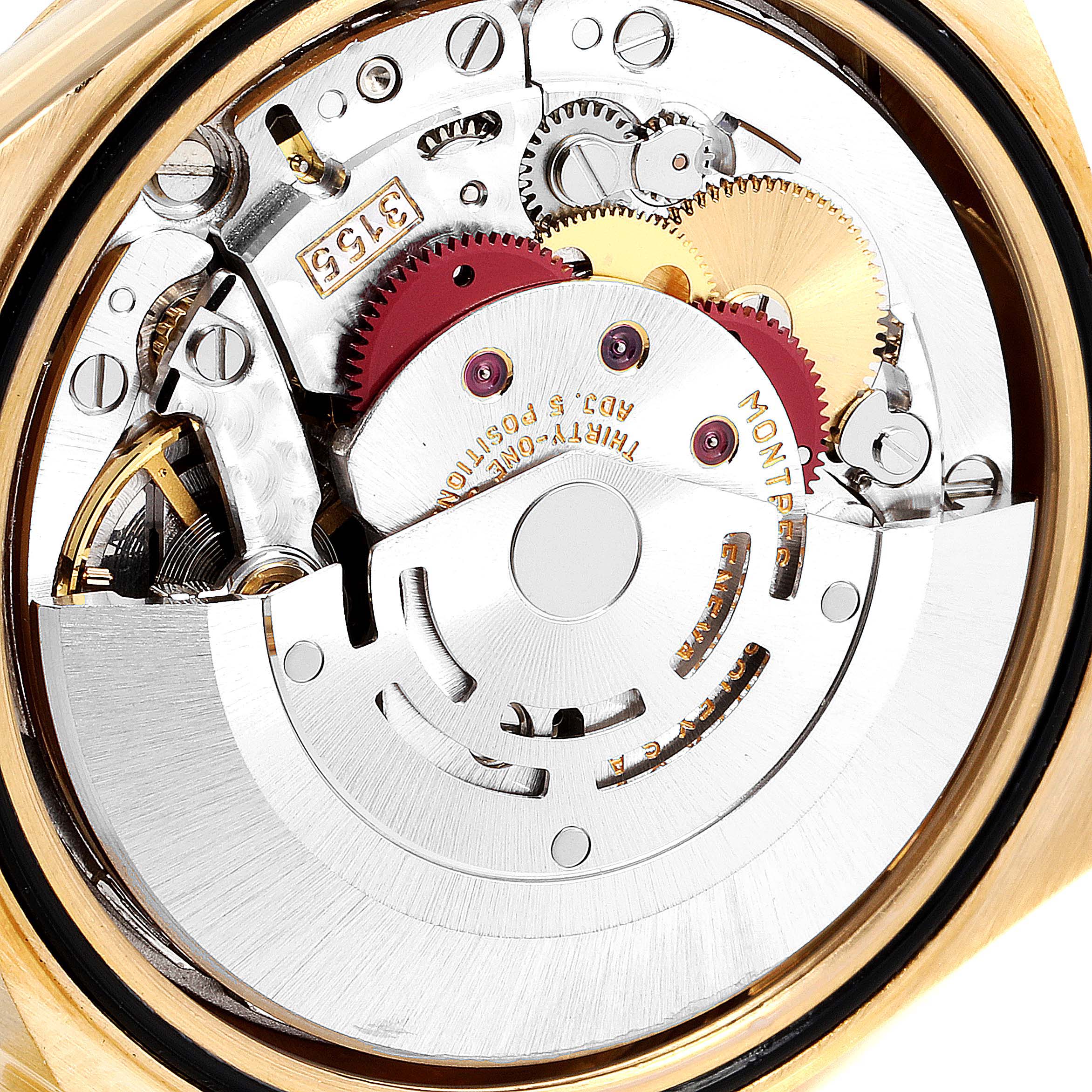 The image shows the internal mechanism and movement parts of a Rolex President 18238 Men's Yellow Gold Brown Dial 18238 Men's Yellow Gold Brown Dial model watch.