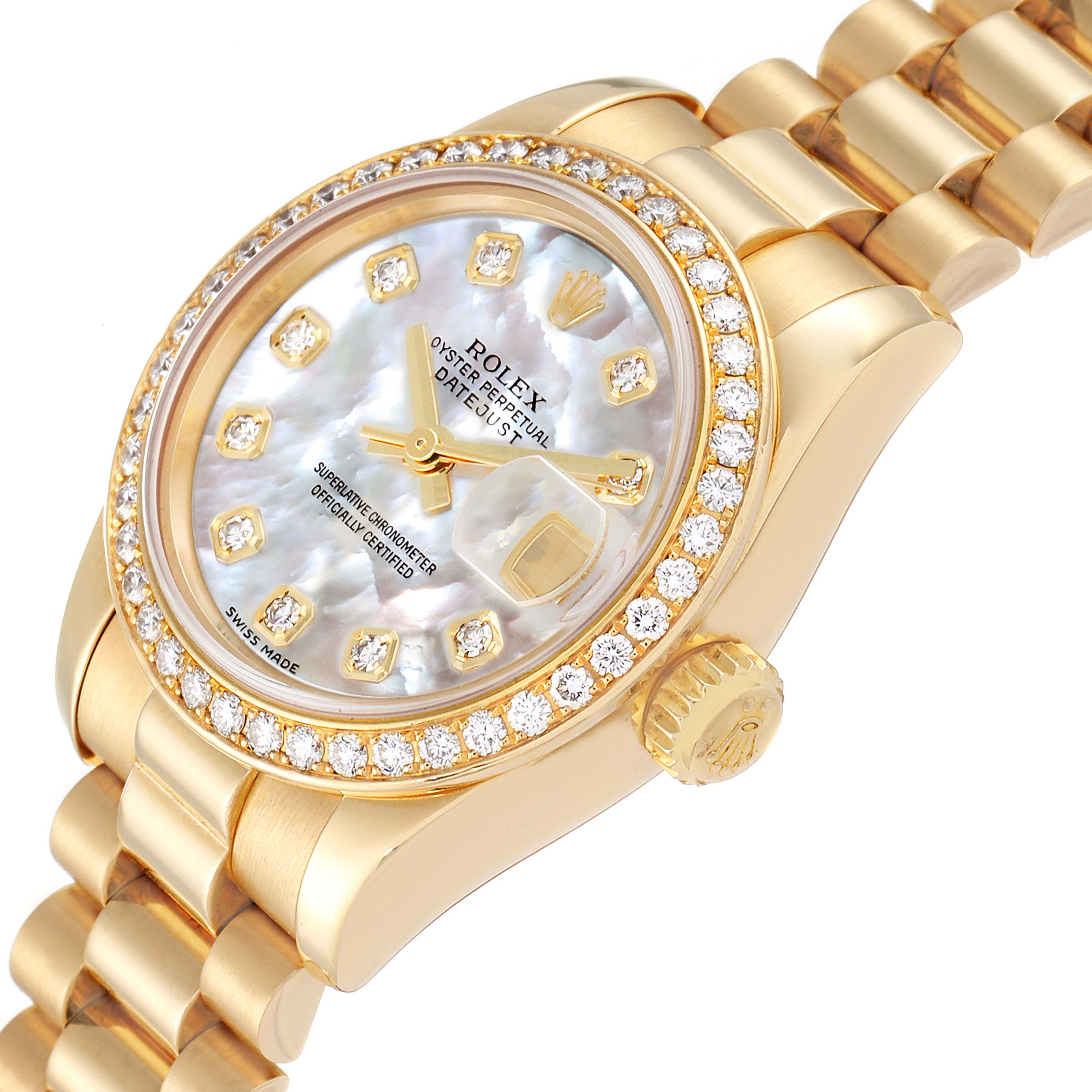 Rolex President Ladies 18k Yellow Gold MOP Diamond Ladies Watch 179138 