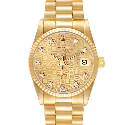 Photo of Rolex President Midsize 31 Yellow Gold Champagne Anniversary Diamond Dial Ladies Watch 68278