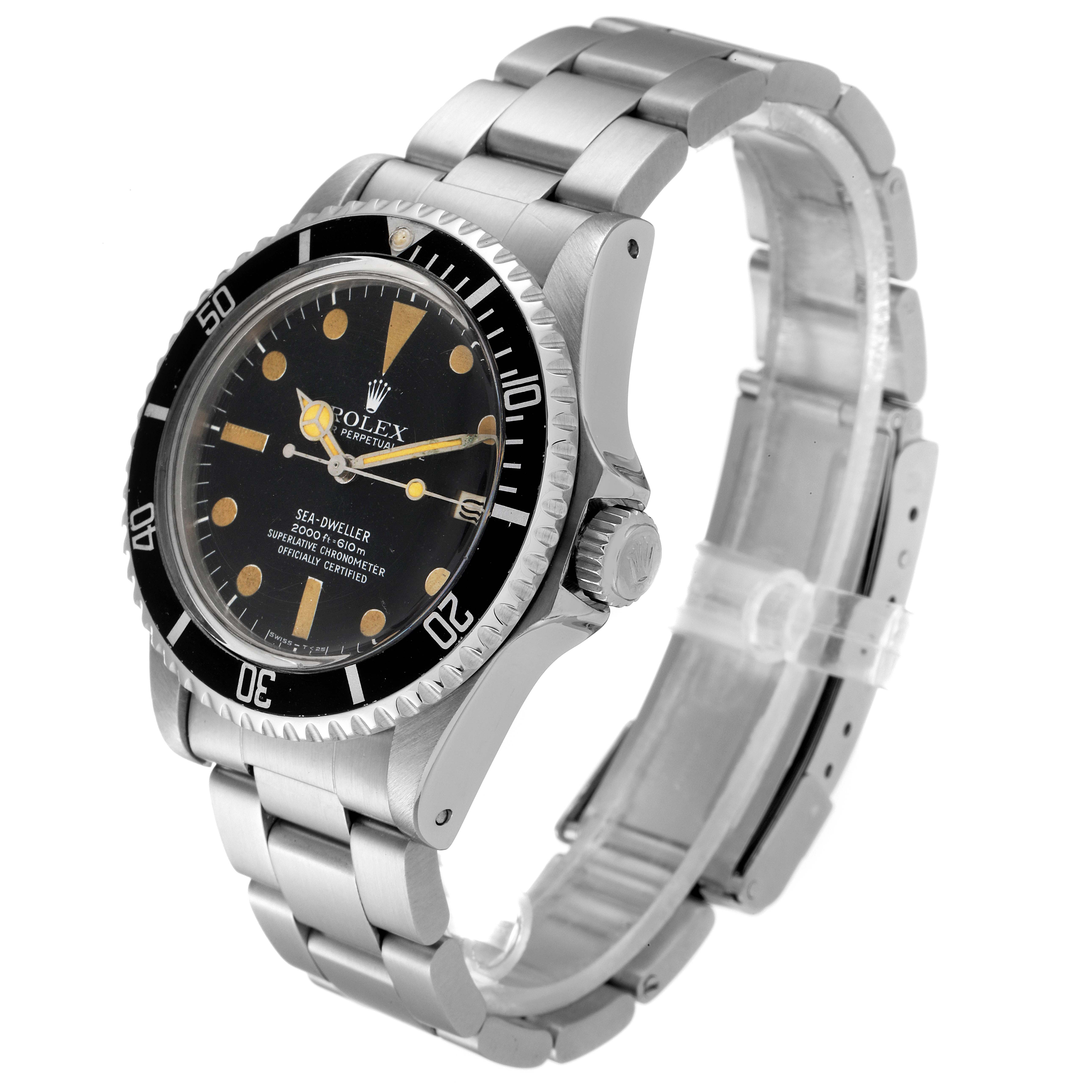 The Rolex Vintage Collection 1665 Men's Stainless Steel Black Dial 1665 Men's Stainless Steel Black Dial model is shown at a left-angle view, highlighting its bezel, dial, and stainless steel bracelet.