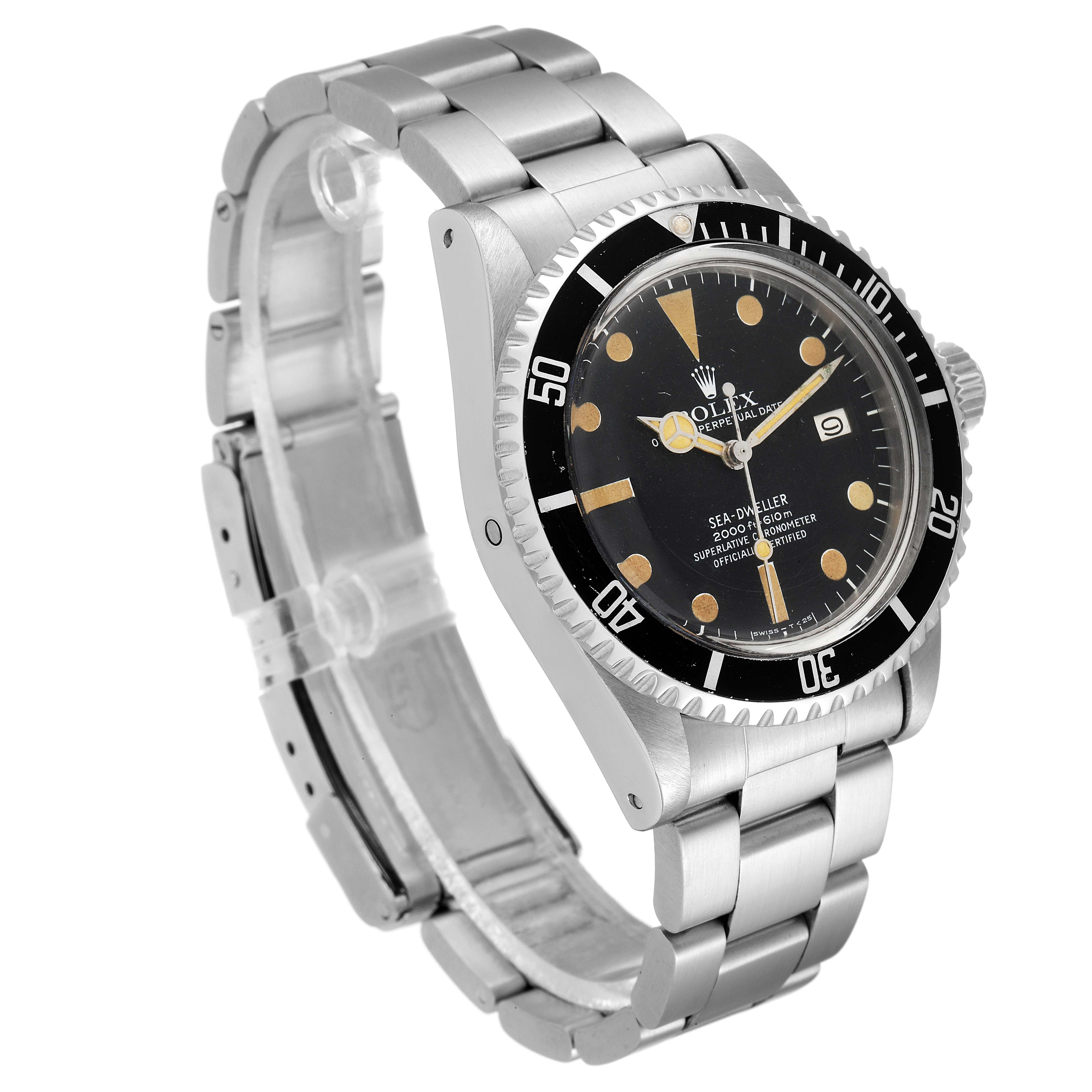 The Rolex Vintage Collection 1665 Men's Stainless Steel Black Dial 1665 Men's Stainless Steel Black Dial model is shown at an angle highlighting its face, bezel, crown, and stainless steel bracelet.