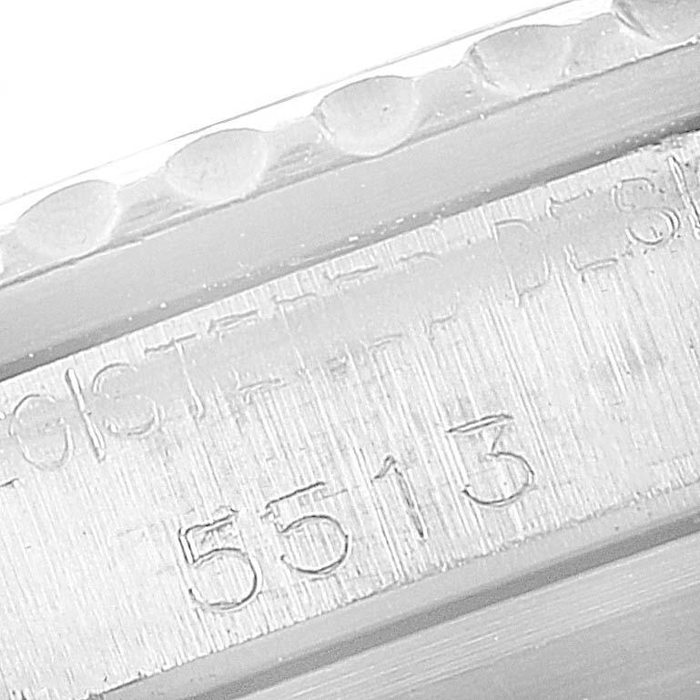 This close-up angle shows the engraved model number 5513 on a vintage Rolex watch bezel.
