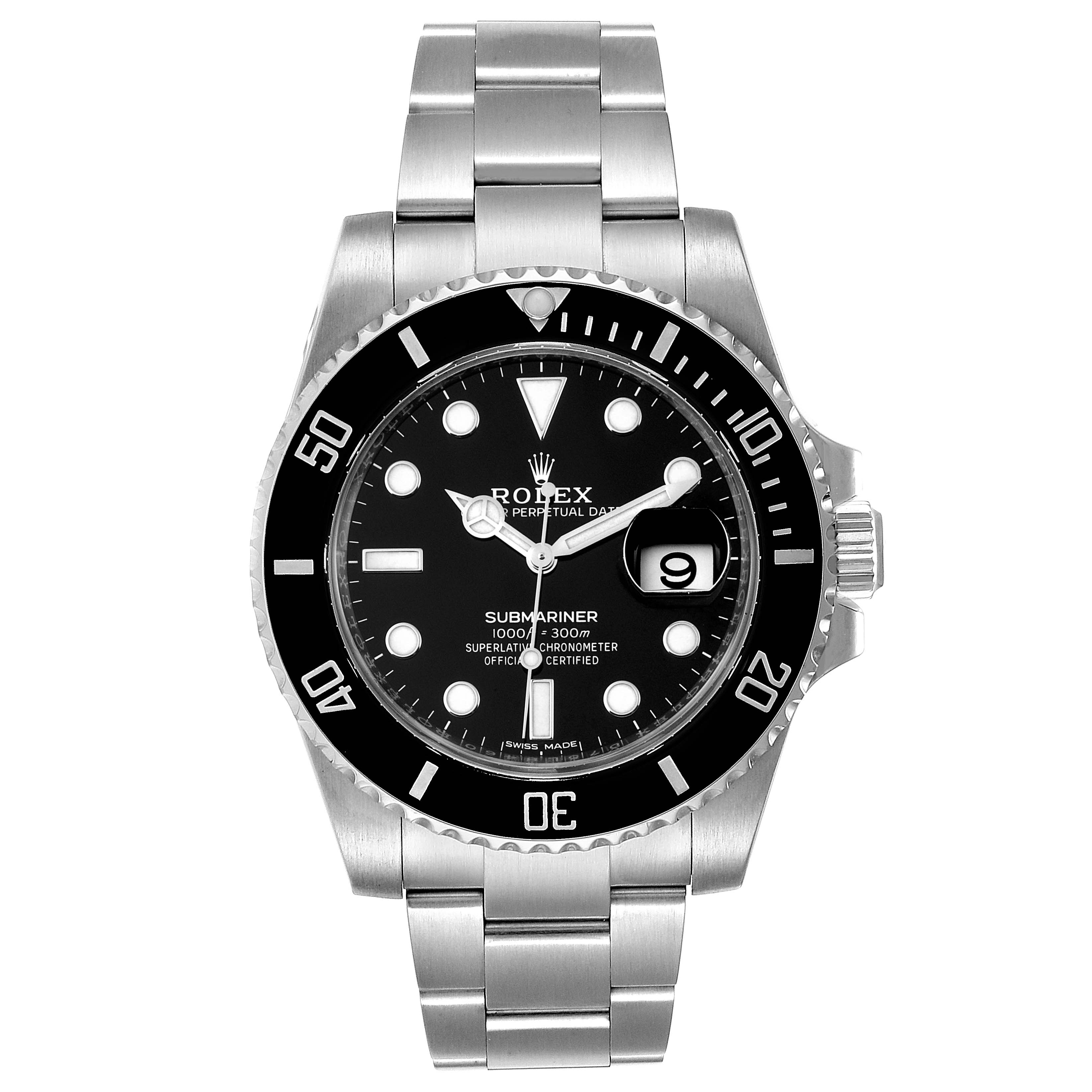 The image shows a front view of a Rolex Submariner 116610 Men's Stainless Steel Black Dial 116610 Men's Stainless Steel Black Dial watch, displaying the dial, bezel, and bracelet.