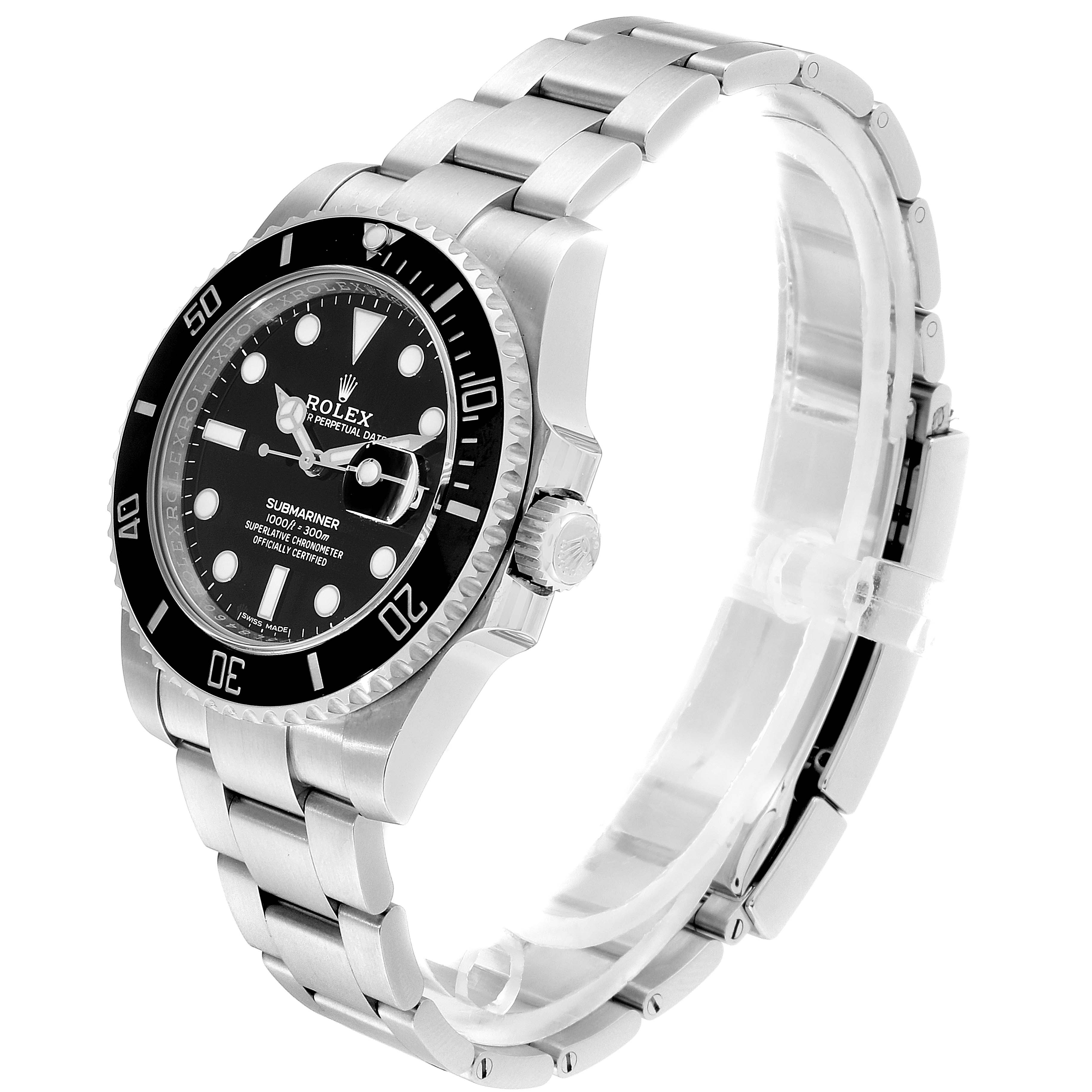 The image shows a side angle view of a Rolex Submariner 116610 Men's Stainless Steel Black Dial 116610 Men's Stainless Steel Black Dial watch, displaying its band, bezel, dial, and crown.