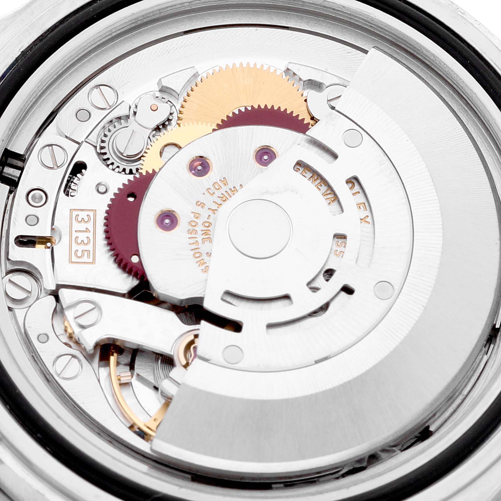 This image shows the intricate internal mechanism of a Rolex Submariner 16610LV Men's Stainless Steel Black Dial 16610LV Men's Stainless Steel Black Dial watch from a top-down angle.