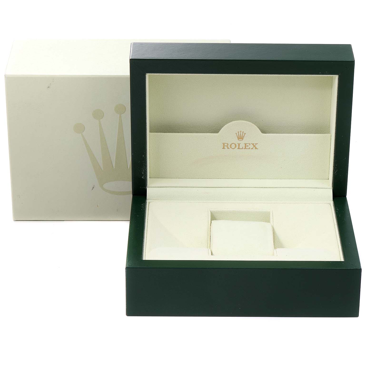 This image shows an open box and outer packaging, used for a Rolex Submariner 16613 Men
s Steel and Gold (two tone) Grey Dial 16613 Men
s Steel and Gold (two tone) Grey Dial model.