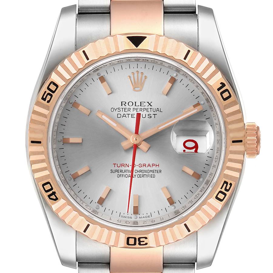 Rolex Turnograph Datejust Steel Rose Gold Silver Dial Mens Watch 116261 SwissWatchExpo