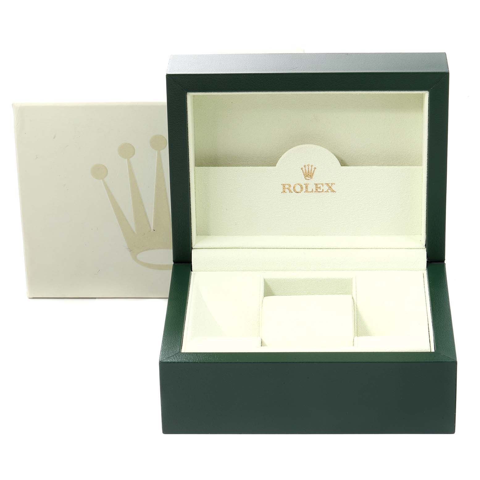 The image shows an open green Rolex box for a Turn-o-Graph model watch, displaying its interior compartments.