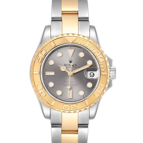 Photo of Rolex Yachtmaster 35 Midsize Steel Yellow Gold Slate Dial Mens Watch 168623