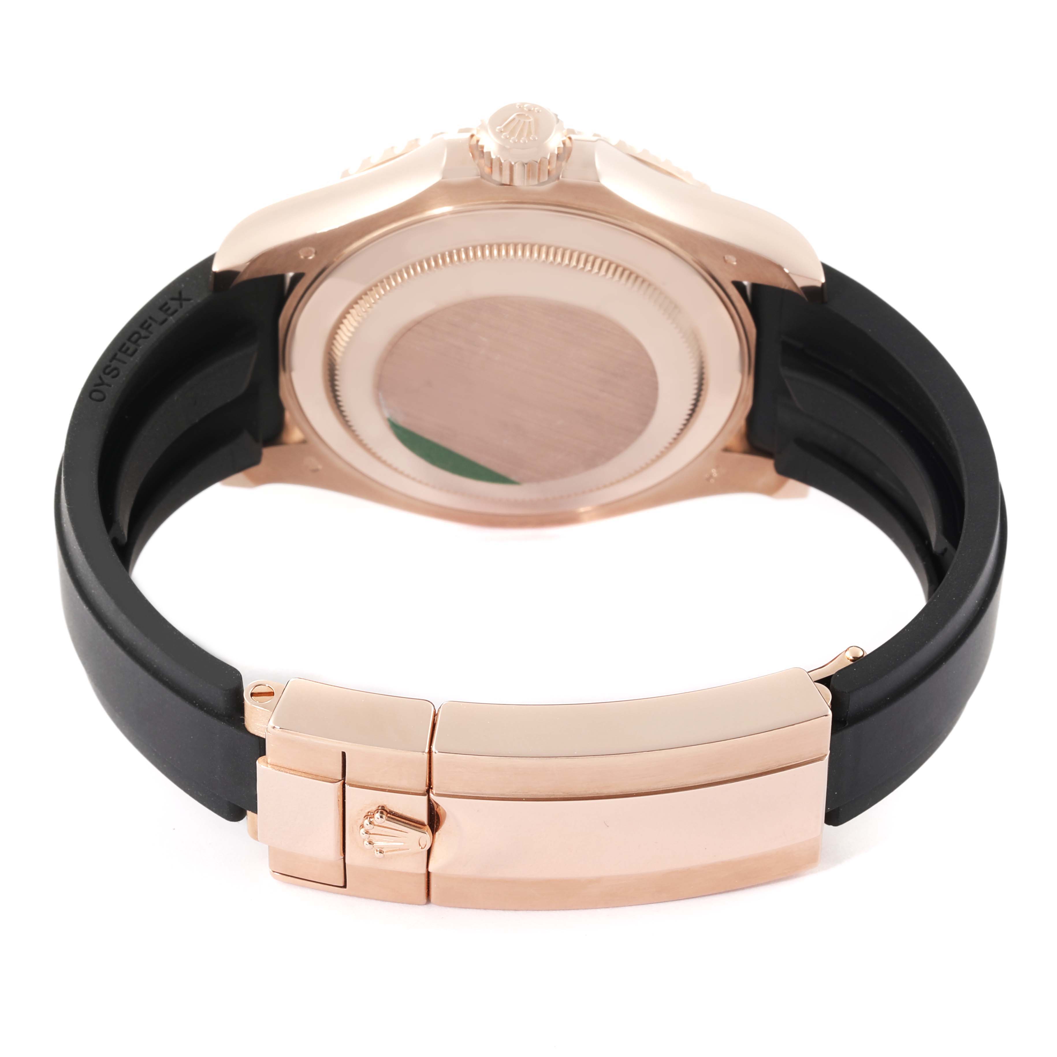 The image shows the back case and clasp of a Rolex Yacht-Master 126655 Men's Rose Gold Black Dial 126655 Men's Rose Gold Black Dial watch, viewed from the reverse side.