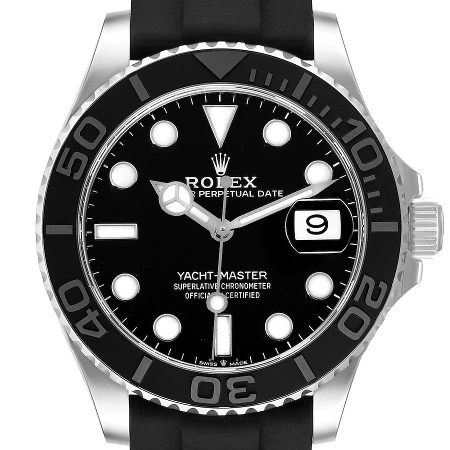 Rolex Yachtmaster White Gold Black Rubber Strap Watch 226659 Box Card SwissWatchExpo