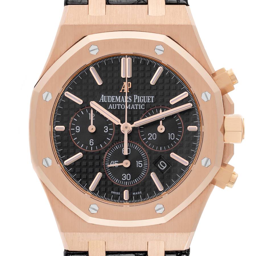 Audemars Piguet Royal Oak Rose Gold Black Dial Mens Watch 26320OR Box Papers SwissWatchExpo