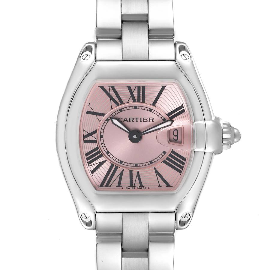 Cartier Roadster Small Pink Dial Steel Ladies Watch W62017V3 SwissWatchExpo