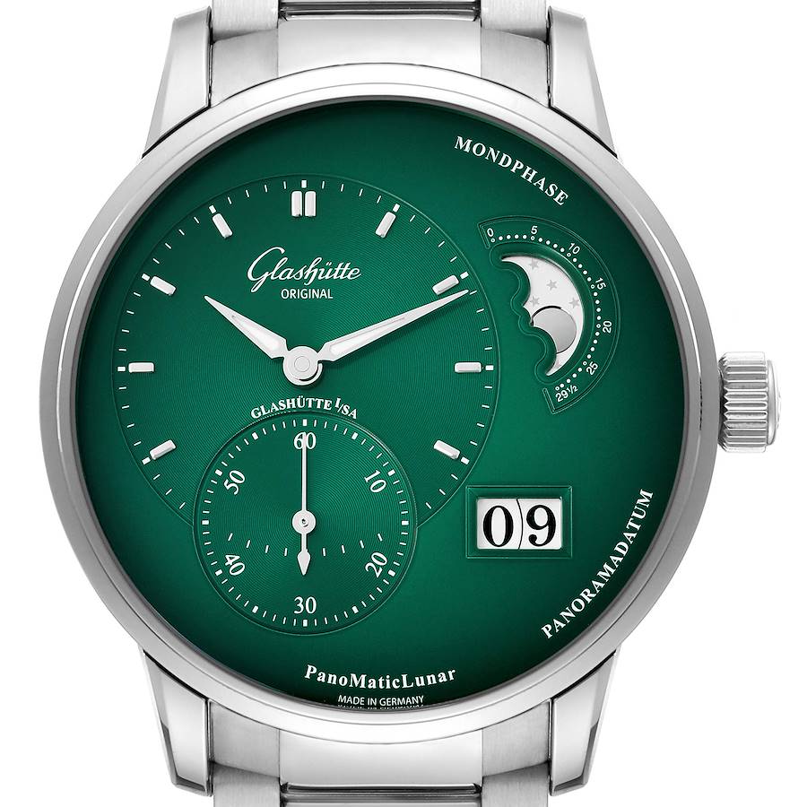 Glashutte PanoMaticLunar Steel Automatic Mens Watch 1-90-02-13-32-70 Box Papers SwissWatchExpo