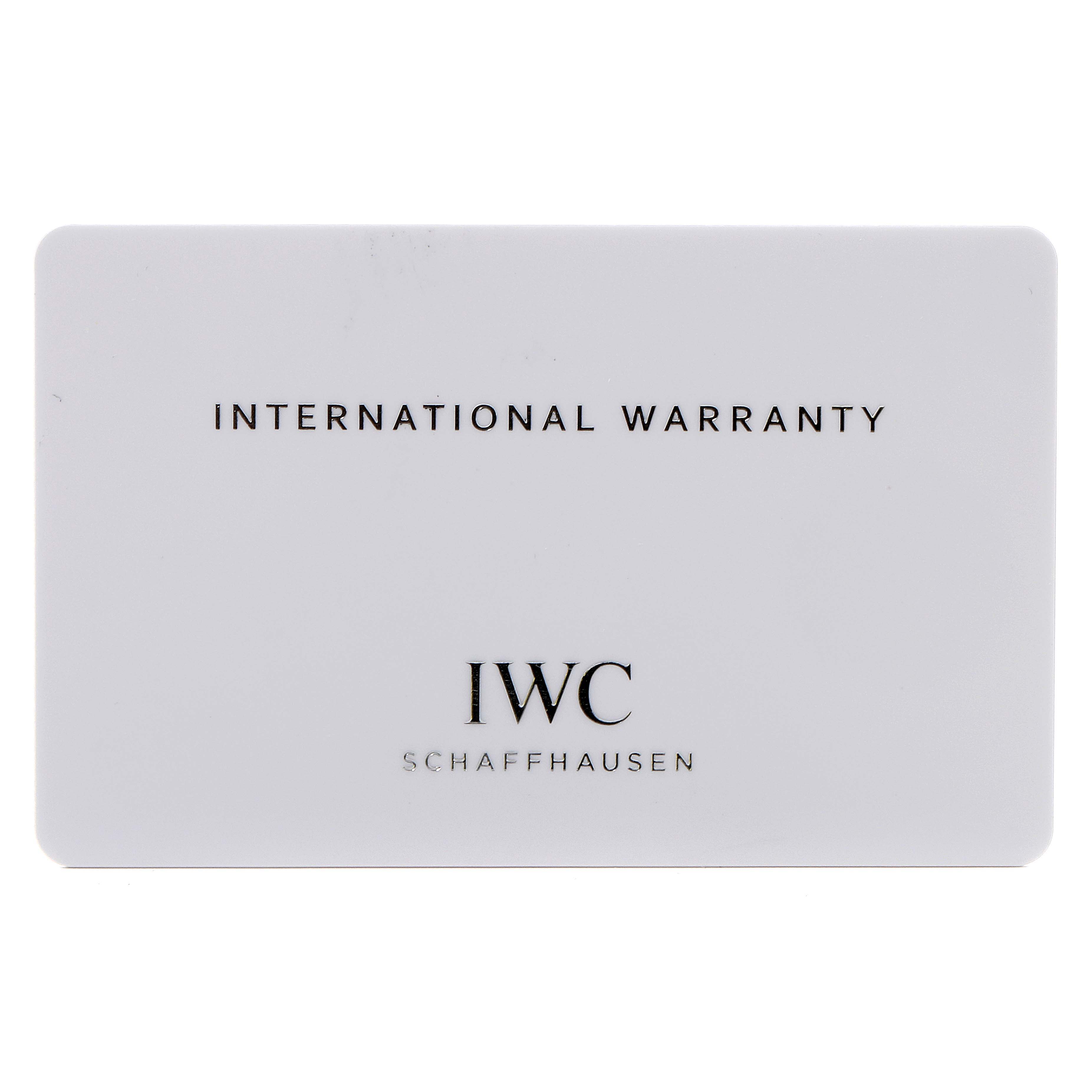 This image shows the international warranty card for an IWC Pilot IW377704 Men's Stainless Steel Black Dial IW377704 Men's Stainless Steel Black Dial model watch.