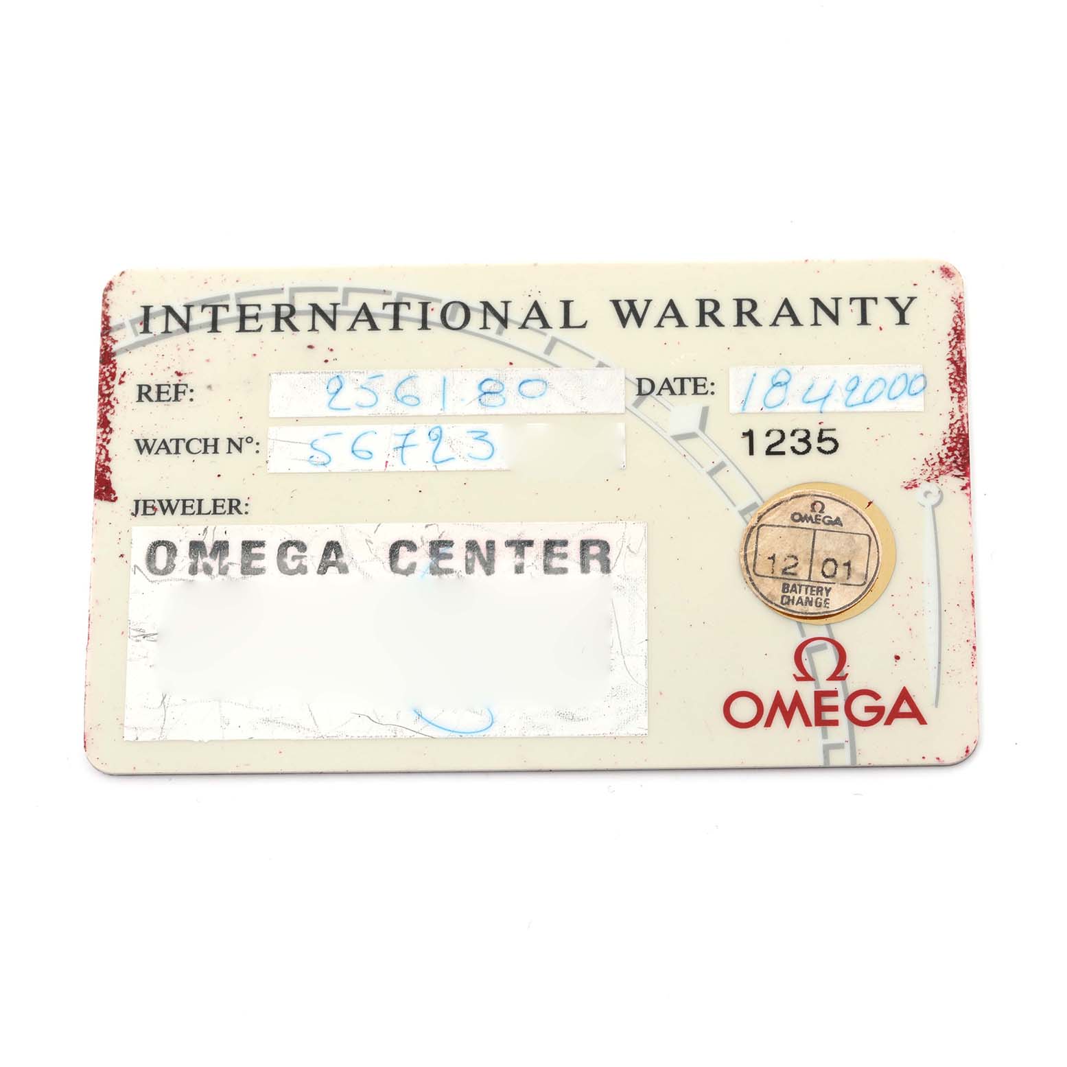 This image shows an Omega international warranty card for the Seamaster model with handwritten details.