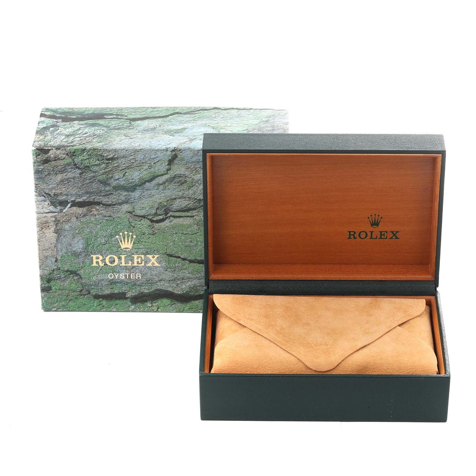 The image shows the open box and packaging for the Rolex Air-King 14000 Men's Stainless Steel Black Dial 14000 Men's Stainless Steel Black Dial watch, with the pouch inside.