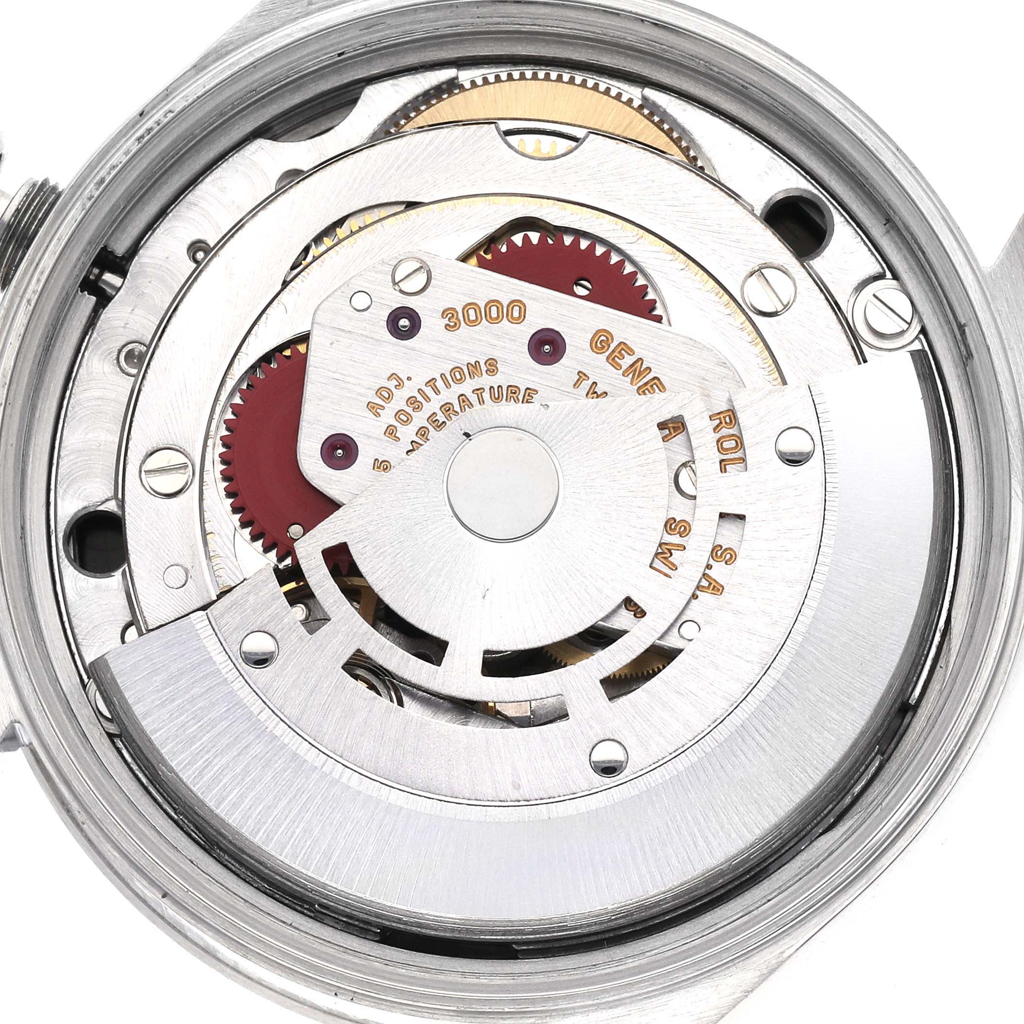 This image shows the internal mechanism and movement parts of a Rolex Air-King 14000 Men's Stainless Steel Black Dial 14000 Men's Stainless Steel Black Dial watch in close-up detail.