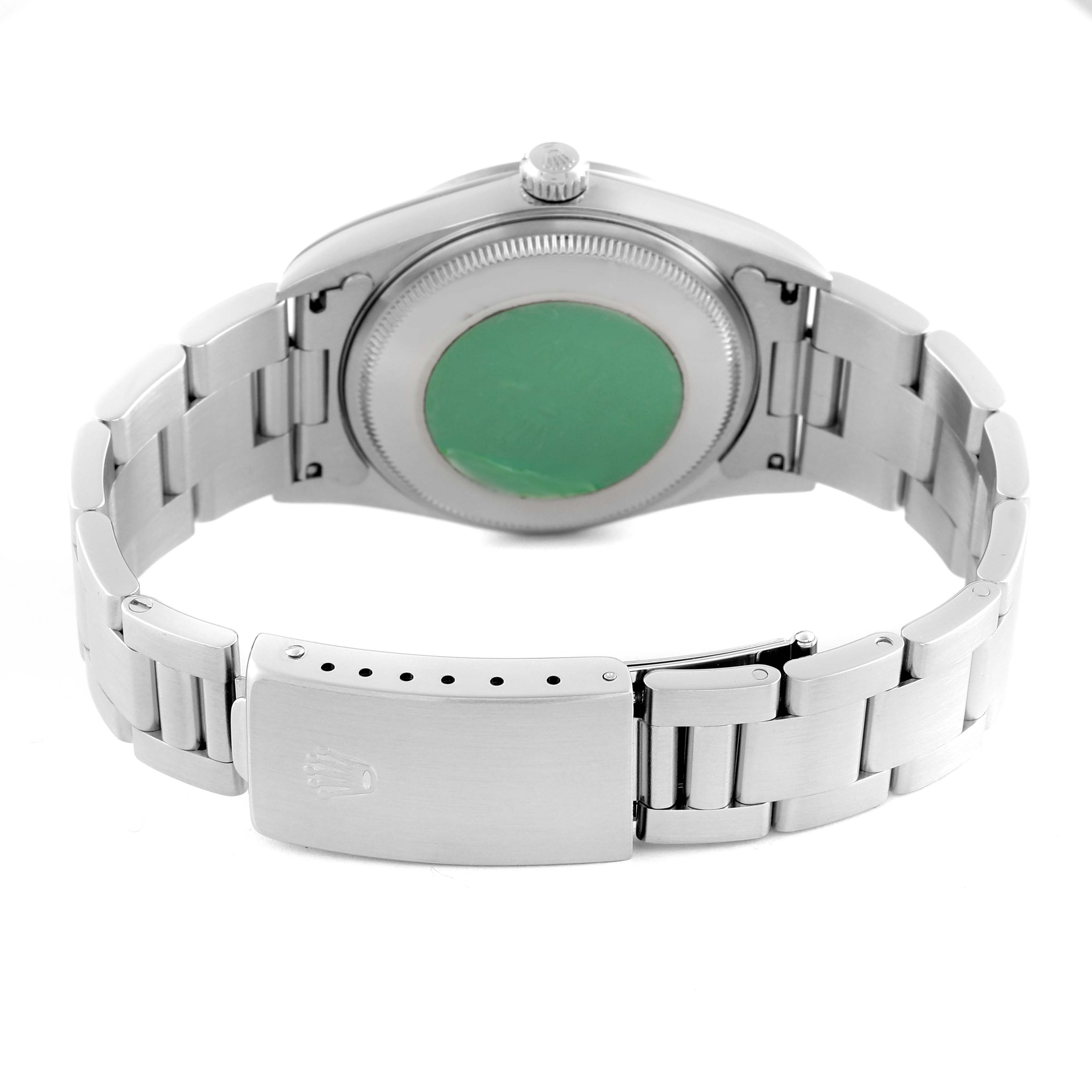 The image shows the back view of the Rolex Air-King 14000 Men's Stainless Steel Black Dial 14000 Men's Stainless Steel Black Dial watch, including the case back, bracelet, and clasp.