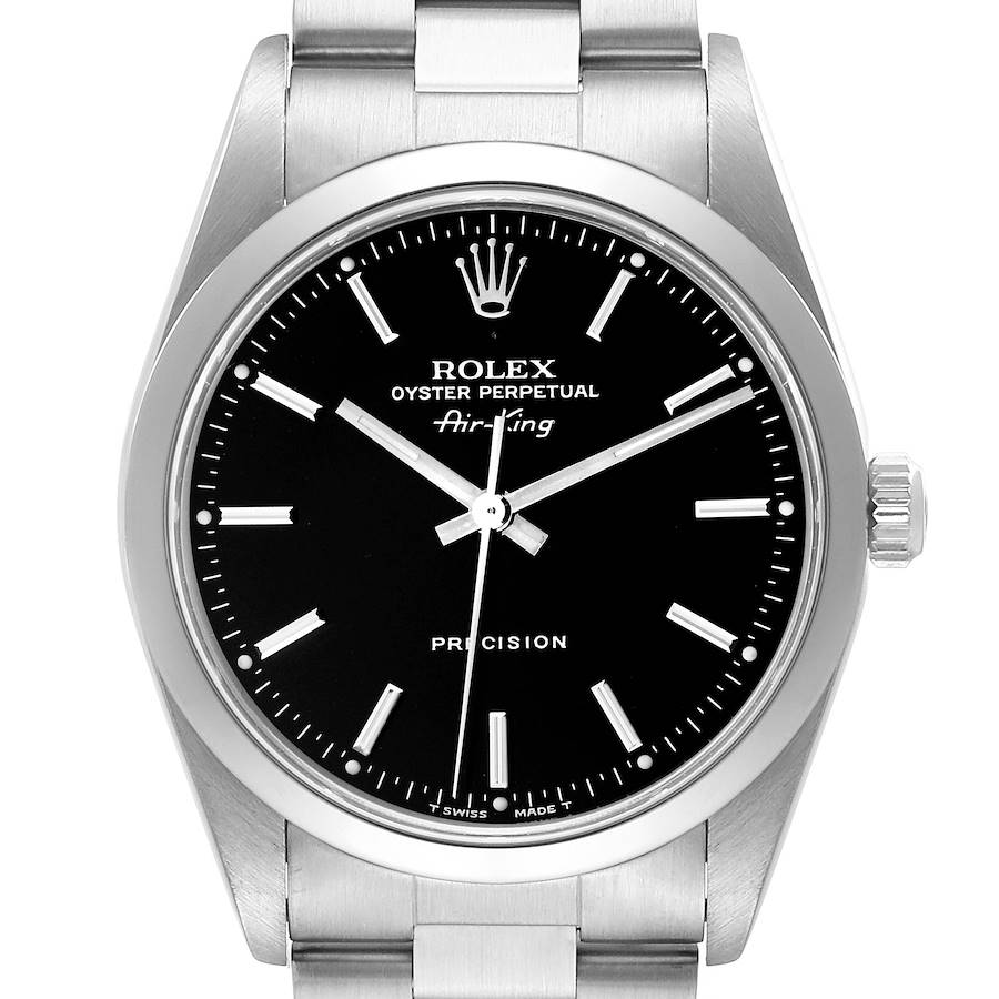 Rolex Air King 34mm Black Dial Smooth Bezel Steel Mens Watch 14000 SwissWatchExpo