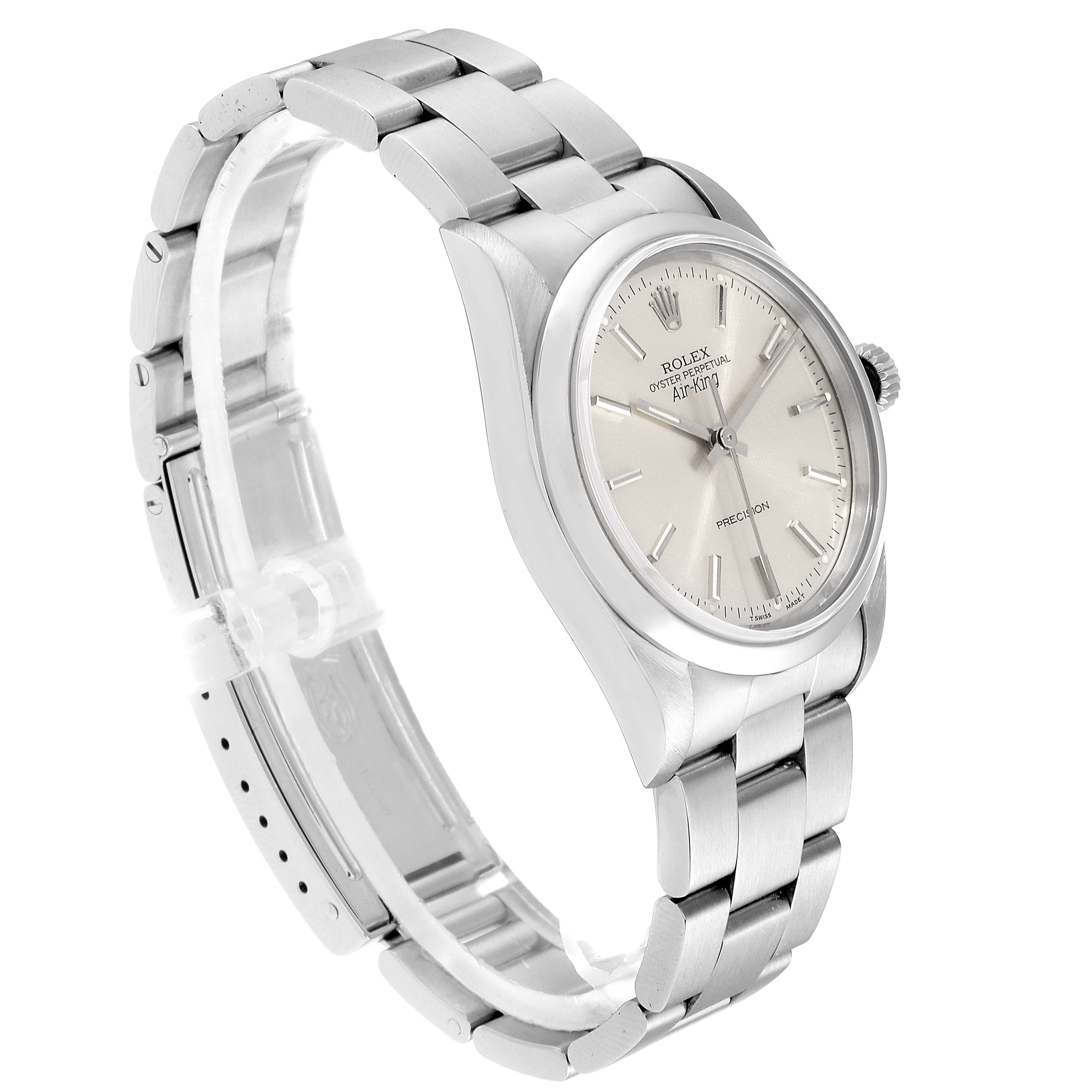 The image shows a Rolex Air-King 14000 Men's Stainless Steel Silver Dial 14000 Men's Stainless Steel Silver Dial watch at an oblique angle, highlighting the dial, case, and bracelet.