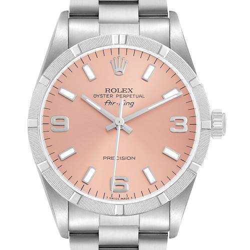Photo of Rolex Air King Steel Engine Turned Bezel Salmon Dial Mens Watch 14010