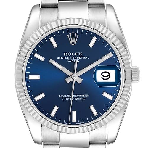 Photo of Rolex Date 36 Steel White Gold Blue Dial Mens Watch 115234