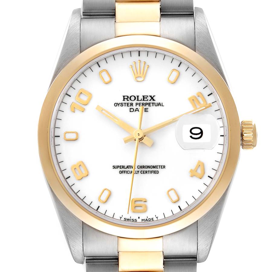 Rolex Date Steel Yellow Gold White Dial Mens Watch 15203 SwissWatchExpo