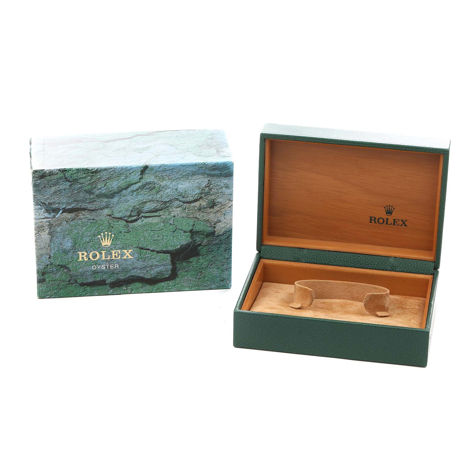 The image shows the green box and open case of a Rolex Datejust 178274 Women
s Stainless Steel Silver Dial, showcasing its packaging.