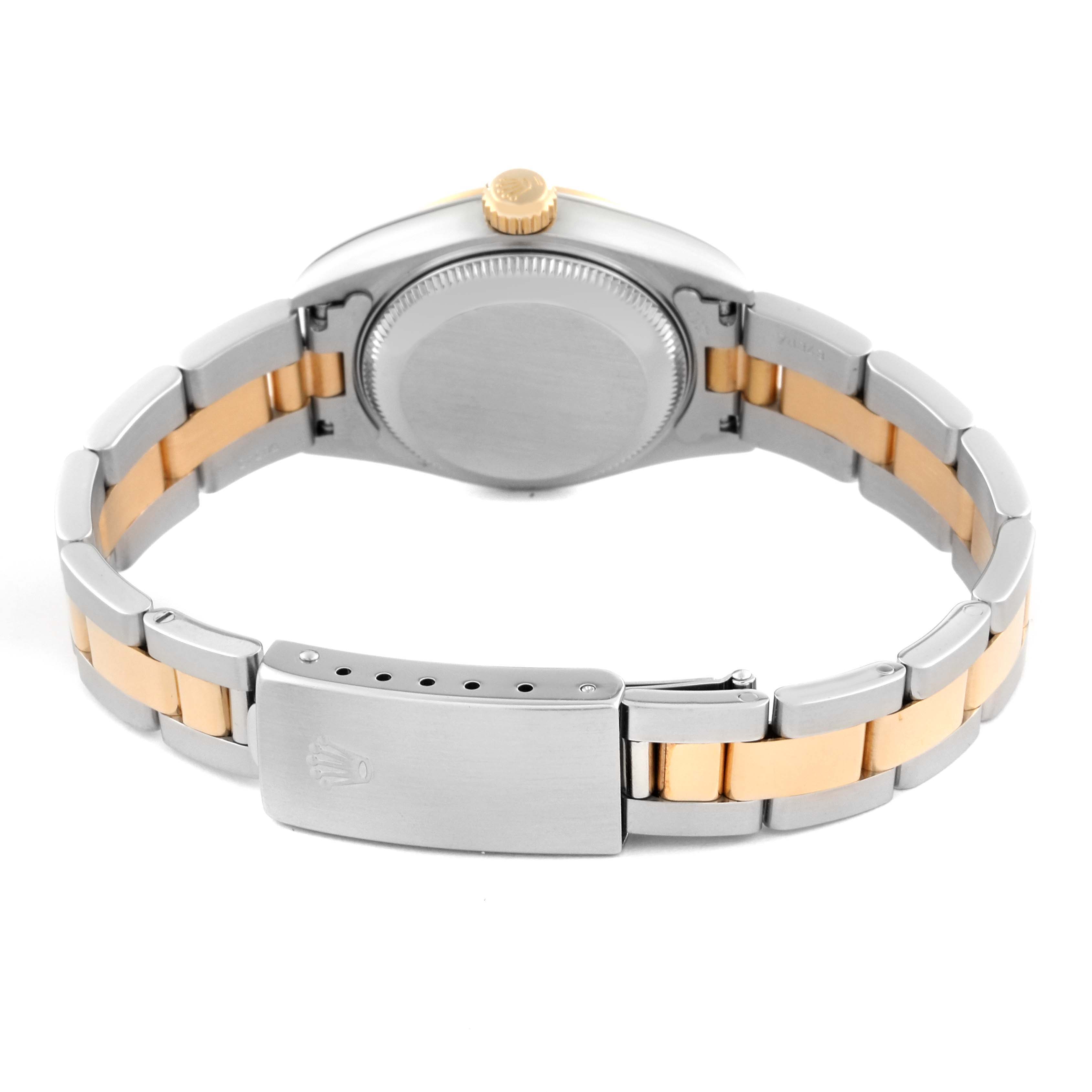 The image shows the back, clasp, and part of the band of a Rolex Datejust 79163 Women
s Steel and Gold (two tone) Champagne Dial 79163 Women
s Steel and Gold (two tone) Champagne Dial watch with a two-tone metal finish.