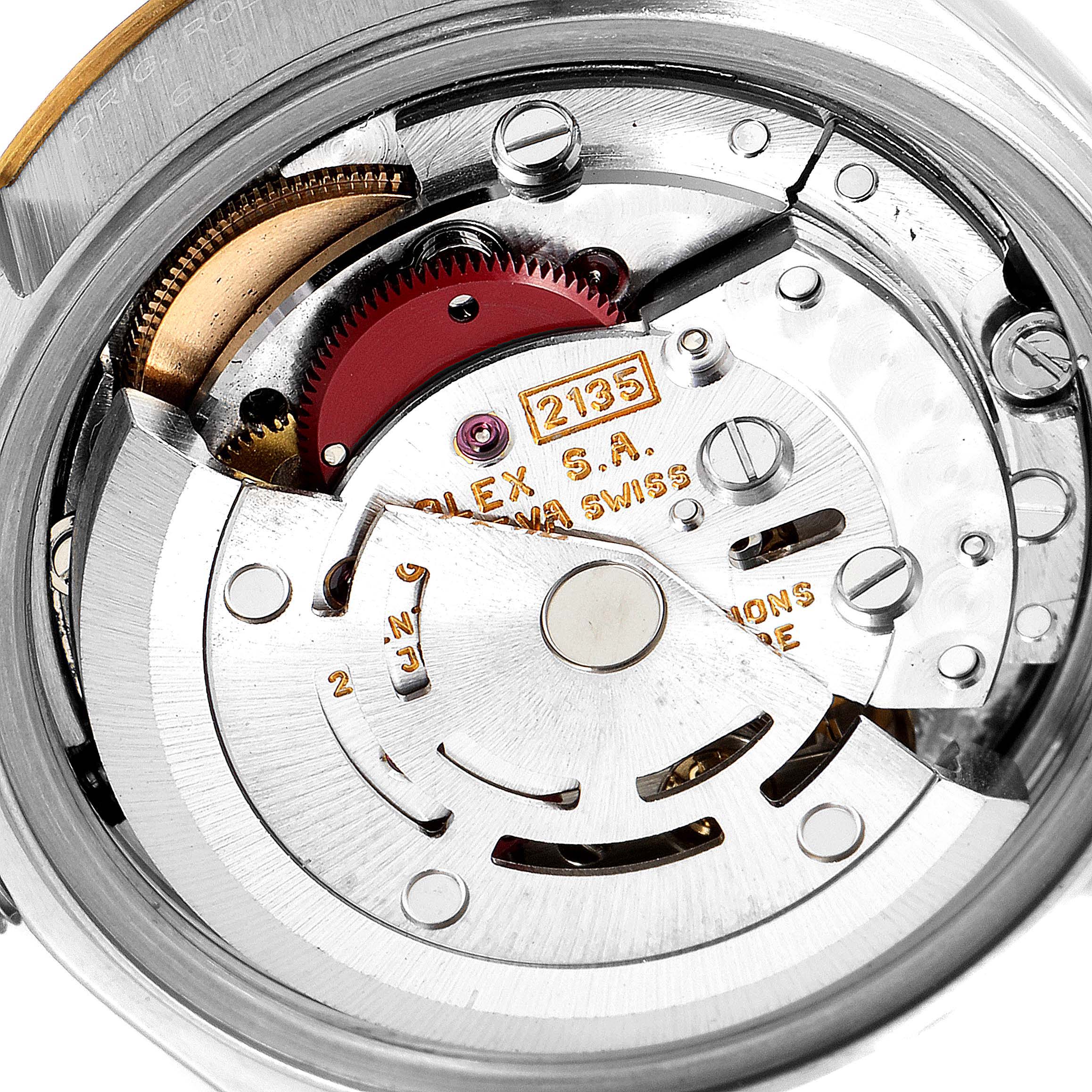 This image shows the internal movement mechanism of a Rolex Datejust 69173 Women's Steel and Gold (two tone) Champagne Dial 69173 Women's Steel and Gold (two tone) Champagne Dial watch from a close-up angle.