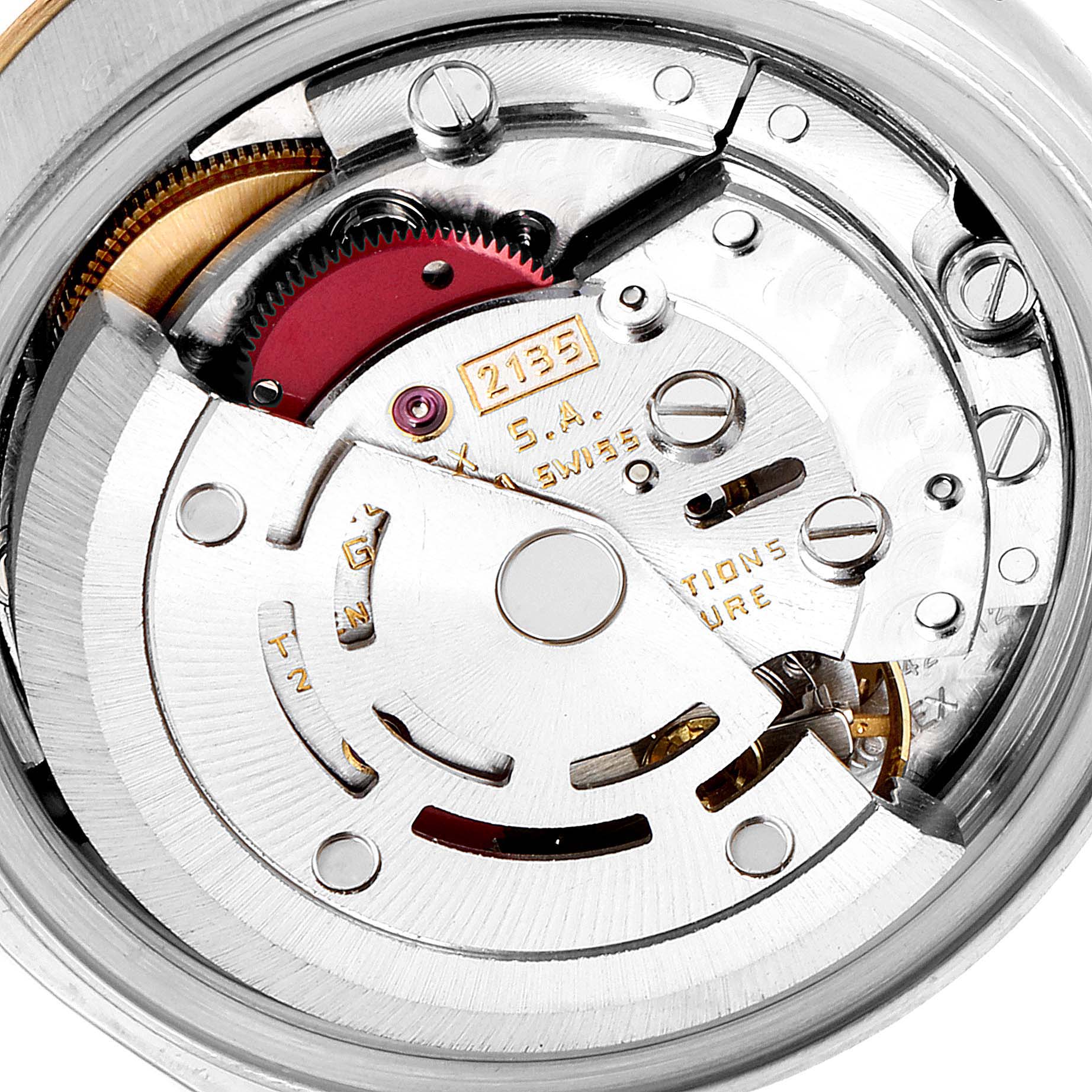 The image shows the movement mechanism of a Rolex Datejust 69173 Women's Stainless Steel Beige Dial 69173 Women's Stainless Steel Beige Dial watch, viewed from the back.