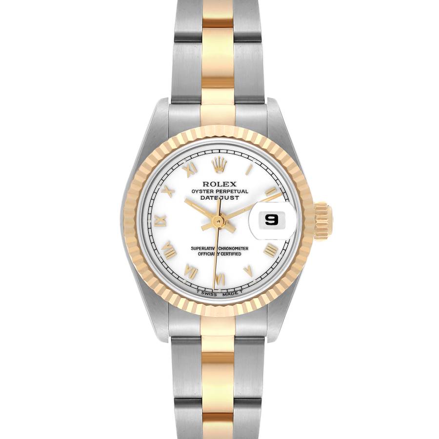 Rolex Datejust White Roman Dial Steel Yellow Gold Ladies Watch 69173 SwissWatchExpo