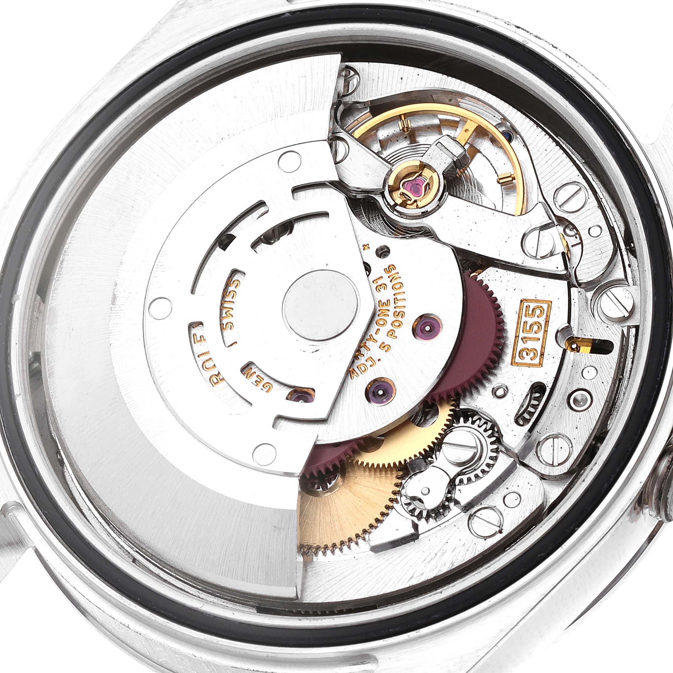 This image shows the internal mechanical movement of a Rolex President 118206 Men's Platinum Silver Dial 118206 Men's Platinum Silver Dial model watch from a top-down angle.
