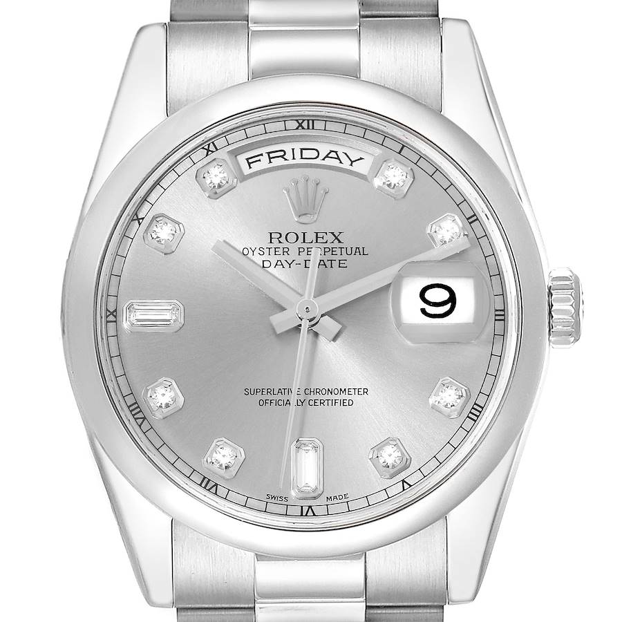 Rolex Day-Date President Diamond Dial Platinum Mens Watch 118206 Box Card SwissWatchExpo
