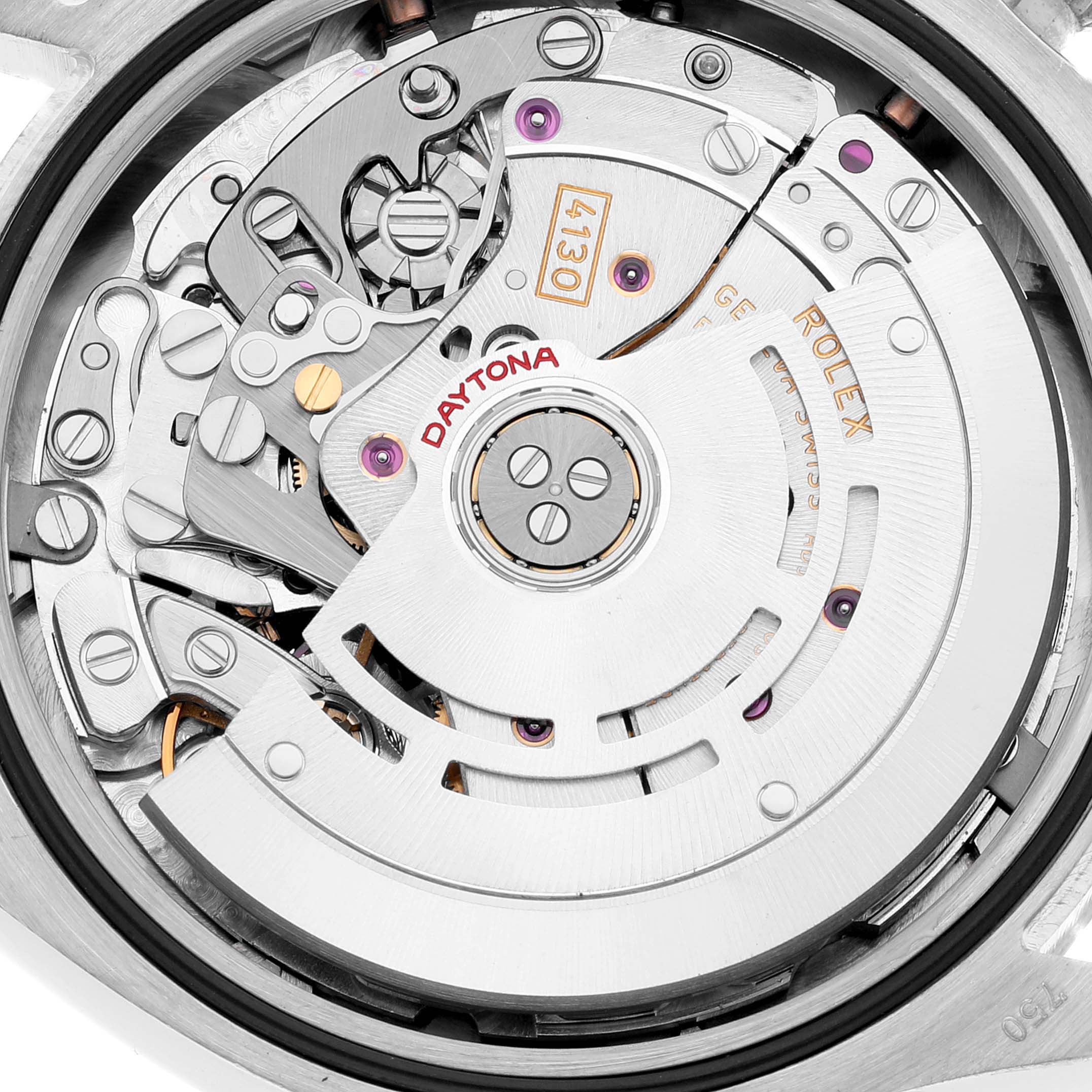This image shows the movement mechanism of a Rolex Daytona 116509 Men's White Gold Silver Dial 116509 Men's White Gold Silver Dial watch from a rear angle.