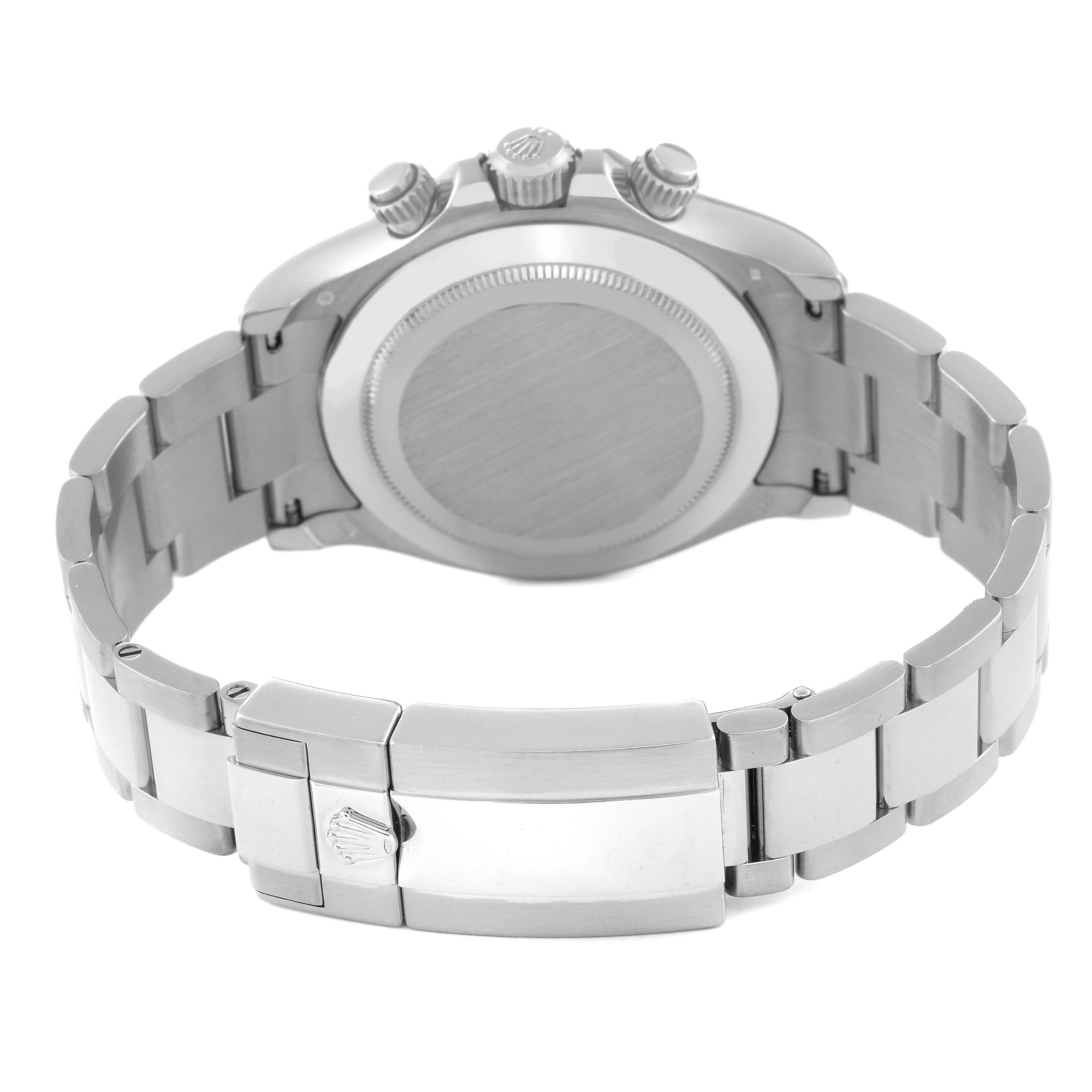 This image shows the back case and bracelet clasp of a Rolex Daytona 116509 Men's White Gold Silver Dial 116509 Men's White Gold Silver Dial watch, viewed from the rear.