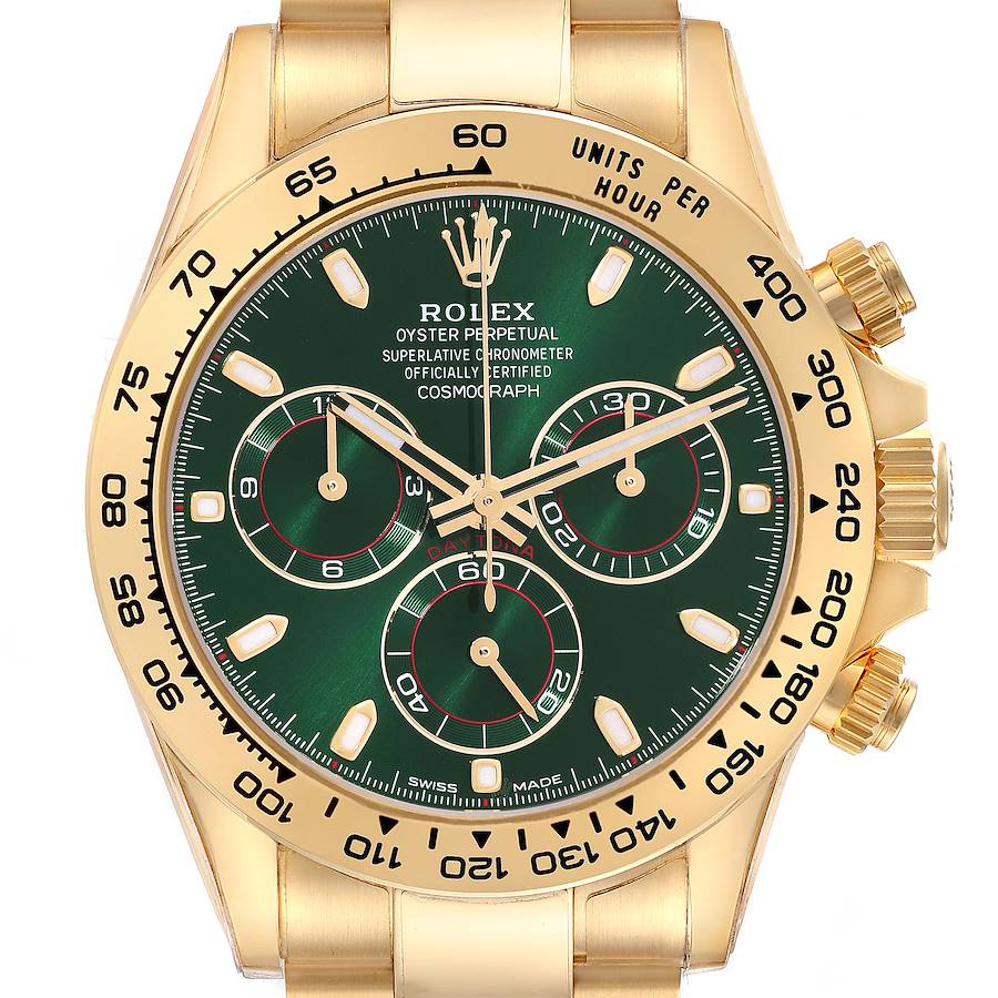 Rolex Daytona Yellow Gold Green Dial Mens Watch 116508 Unworn SwissWatchExpo
