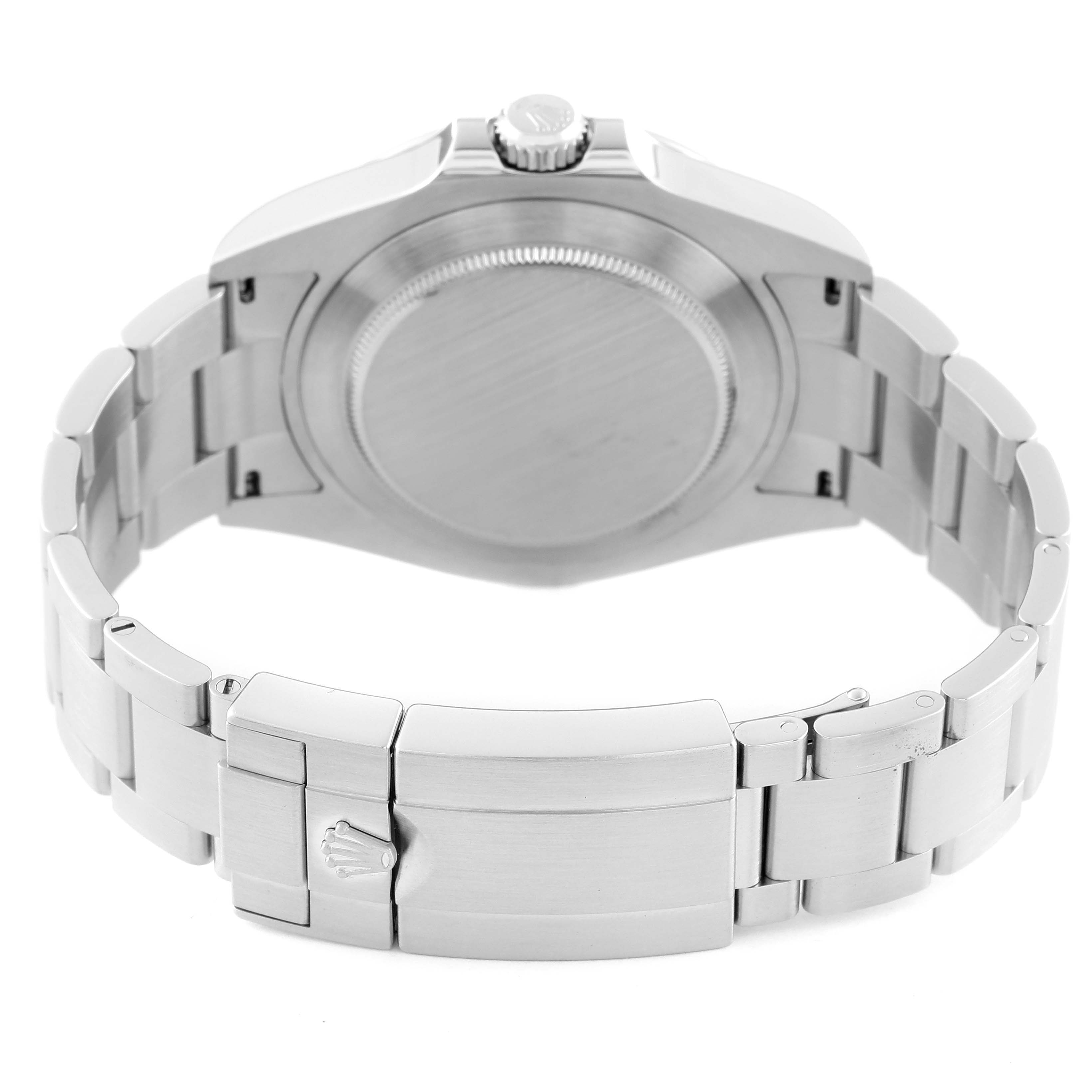 The image shows the back and bracelet of a Rolex Explorer 226570 Men's Stainless Steel White Dial 226570 Men's Stainless Steel White Dial watch, highlighting the clasp and case back.